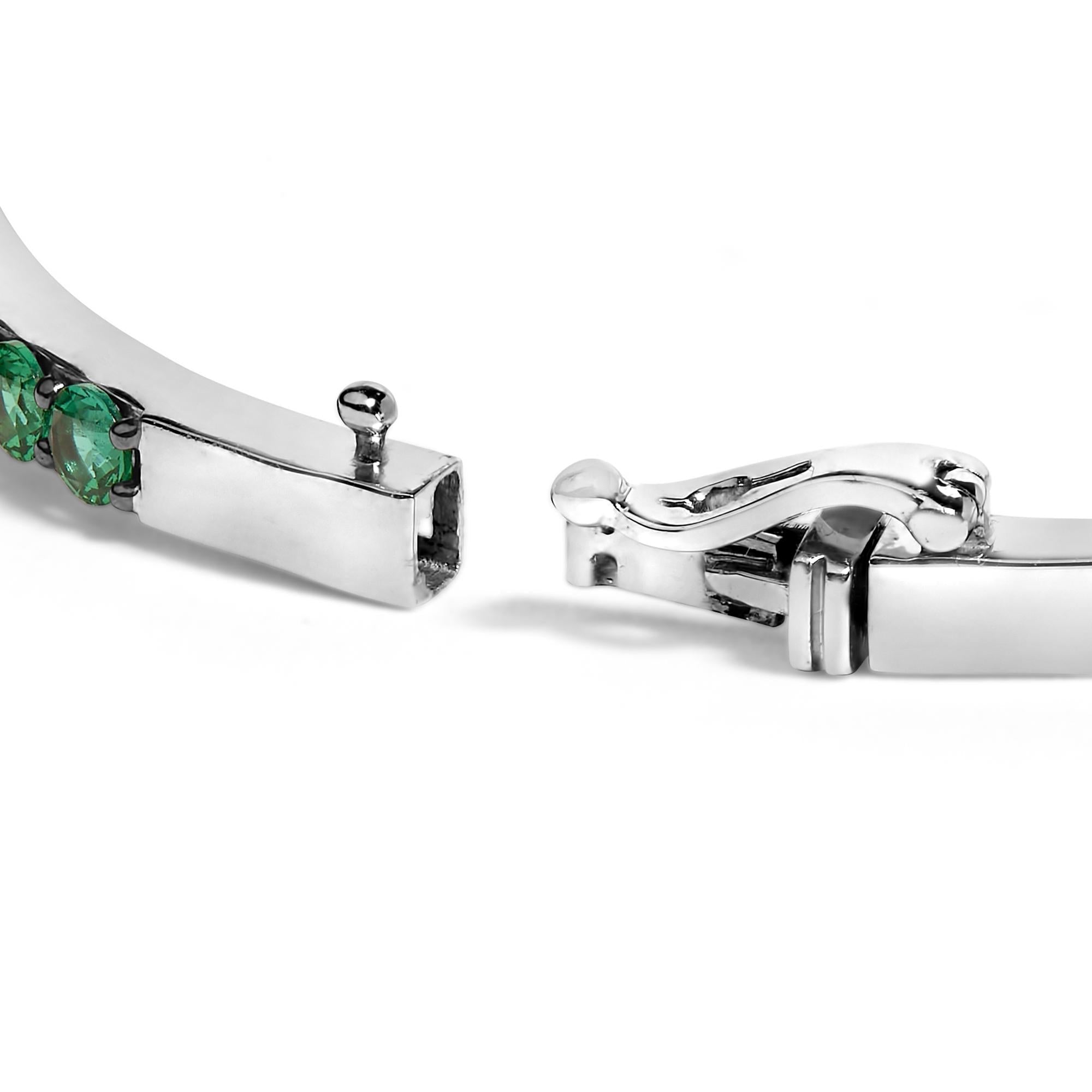 .925 Sterling Silver Created Sapphire and Emerald Semi Eternity Bangle Bracelet - 7" Inches - Friggin Jewelry