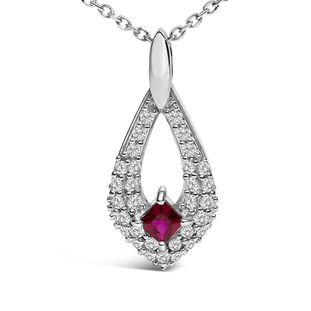 Collana con ciondolo a forma di pera in argento sterling 925 con rubino rosso e zaffiro bianco - 18" pollici - Friggin Jewelry