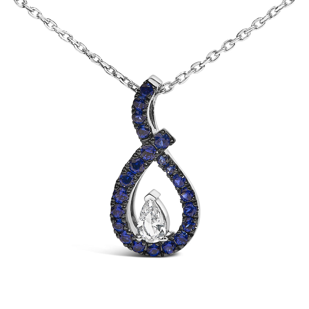 Collar con colgante en forma de lágrima de zafiro azul y blanco creado en plata de ley 925 - 45,7 cm - Friggin Jewelry