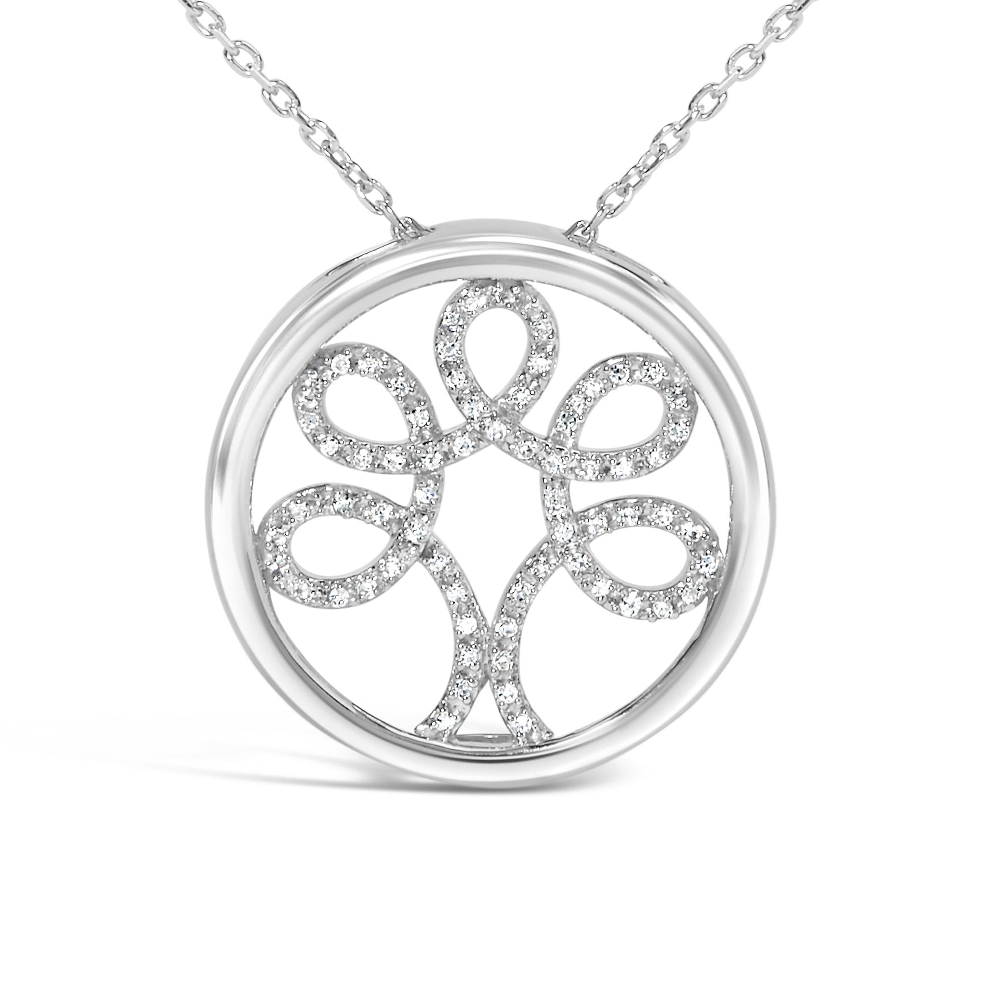 .925 Sterling Silver 1/10 Cttw Diamond Tree of Life Pendant Necklace (I-J Color, I3 Clarity) - Friggin Jewelry