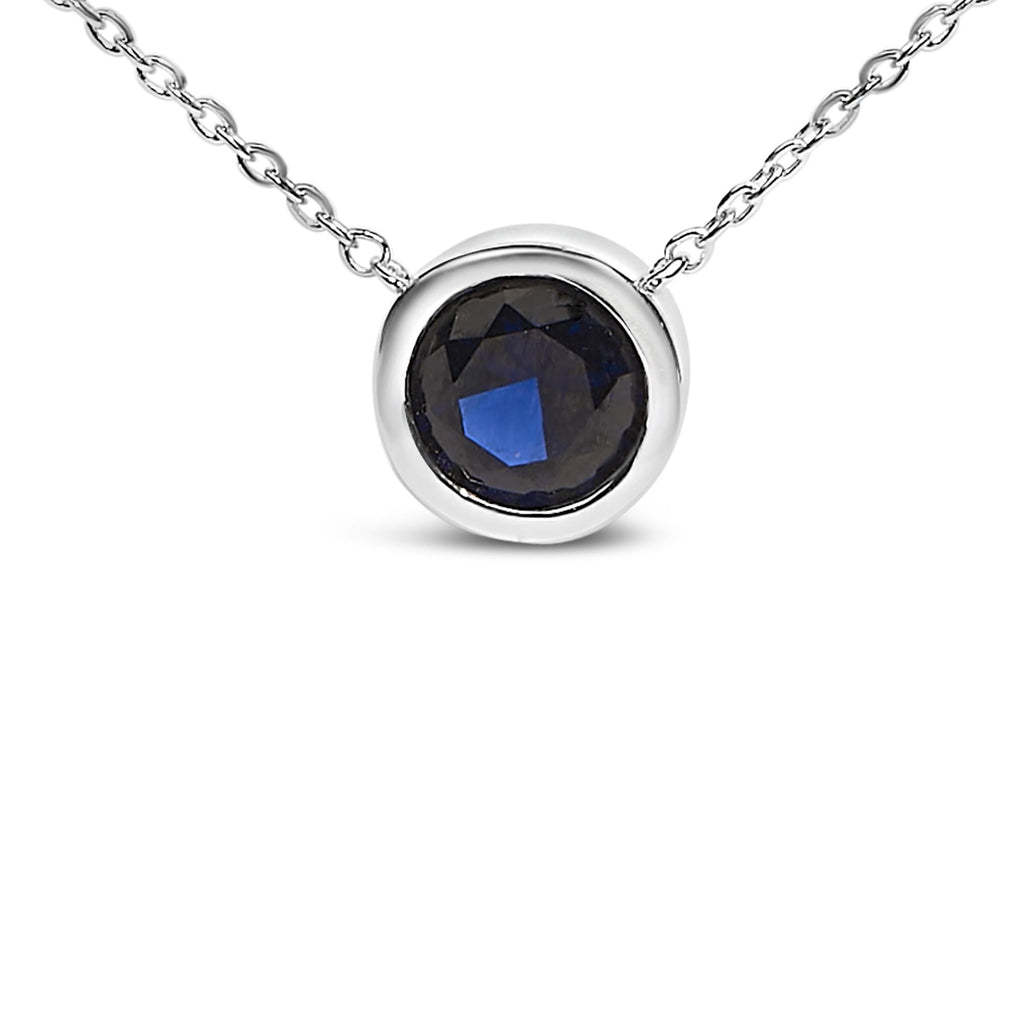 Collar con colgante de piedra preciosa creada en plata de ley 925 de 7 mm con bisel - 45,7 cm - Friggin Jewelry