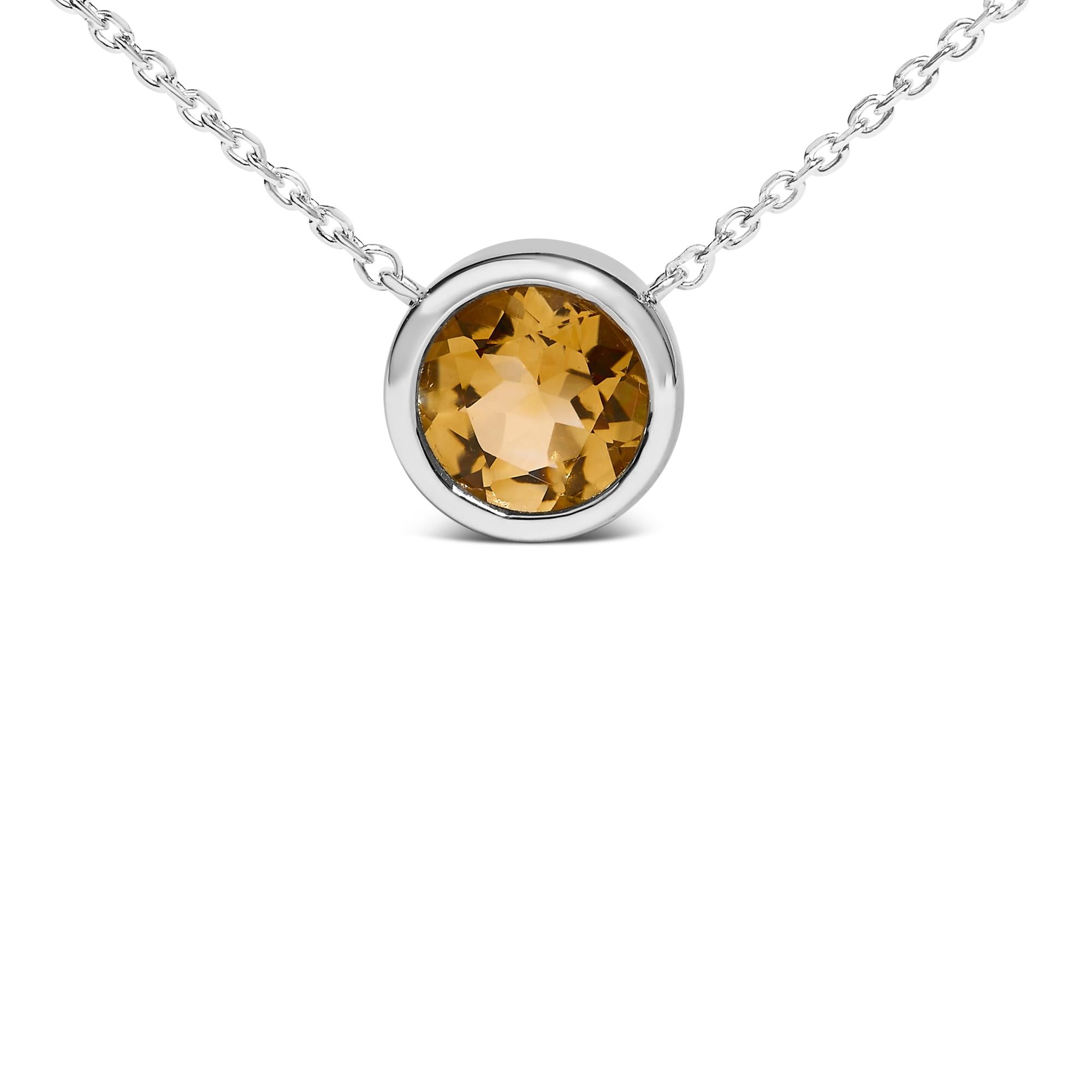 Collar con colgante de piedra preciosa creada en plata de ley 925 de 7 mm con bisel - 45,7 cm - Friggin Jewelry