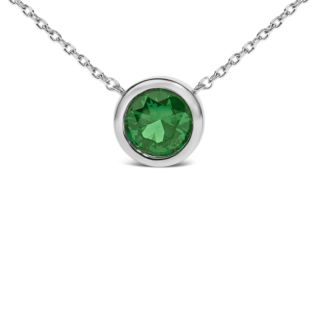 Collar con colgante de piedra preciosa creada en plata de ley 925 de 7 mm con bisel - 45,7 cm - Friggin Jewelry