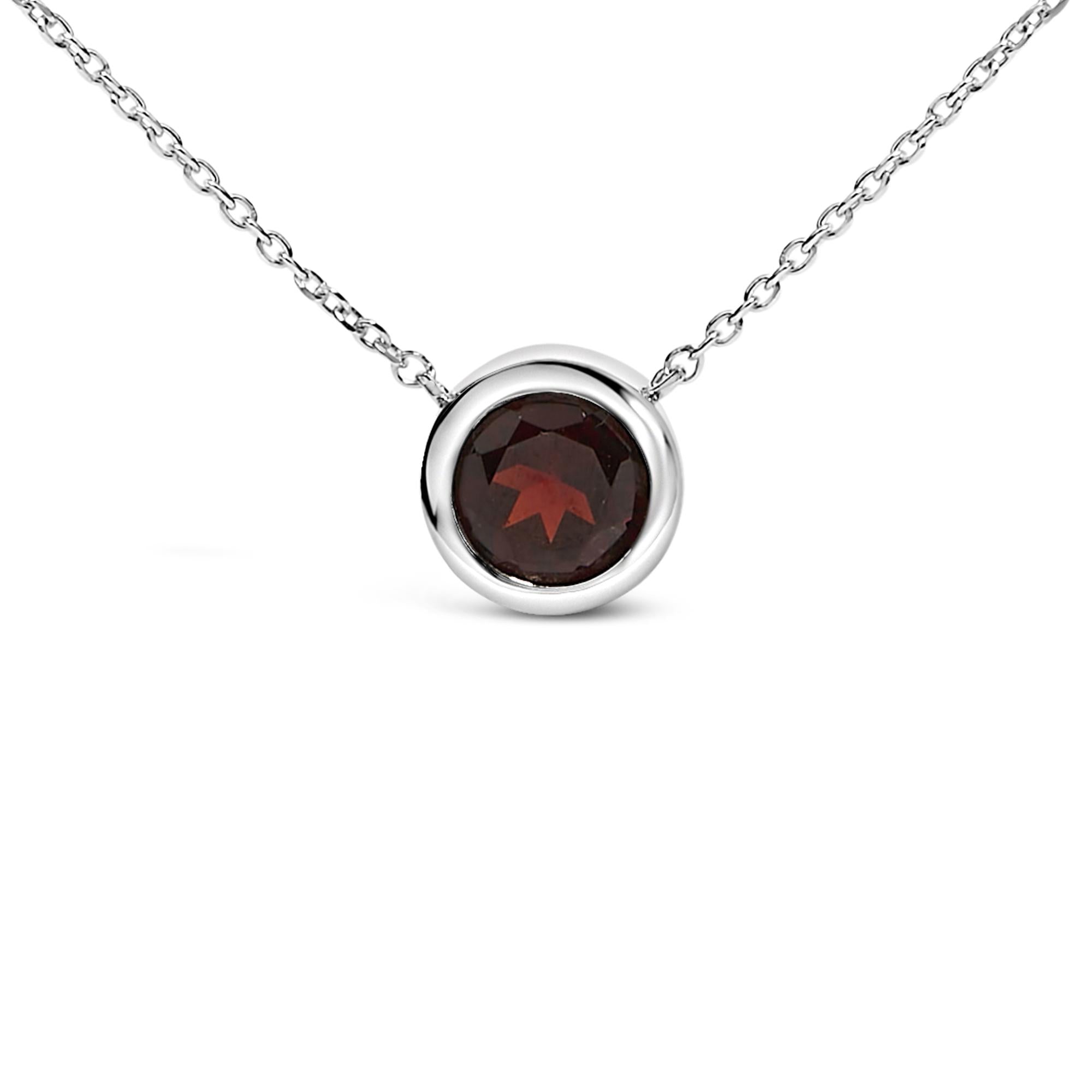 Collar con colgante de piedra preciosa creada en plata de ley 925 de 7 mm con bisel - 45,7 cm - Friggin Jewelry