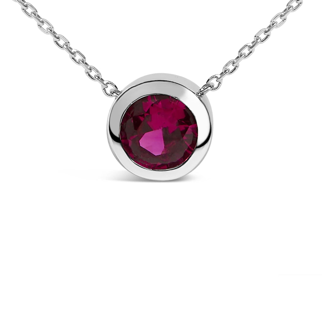Collar con colgante de piedra preciosa creada en plata de ley 925 de 7 mm con bisel - 45,7 cm - Friggin Jewelry