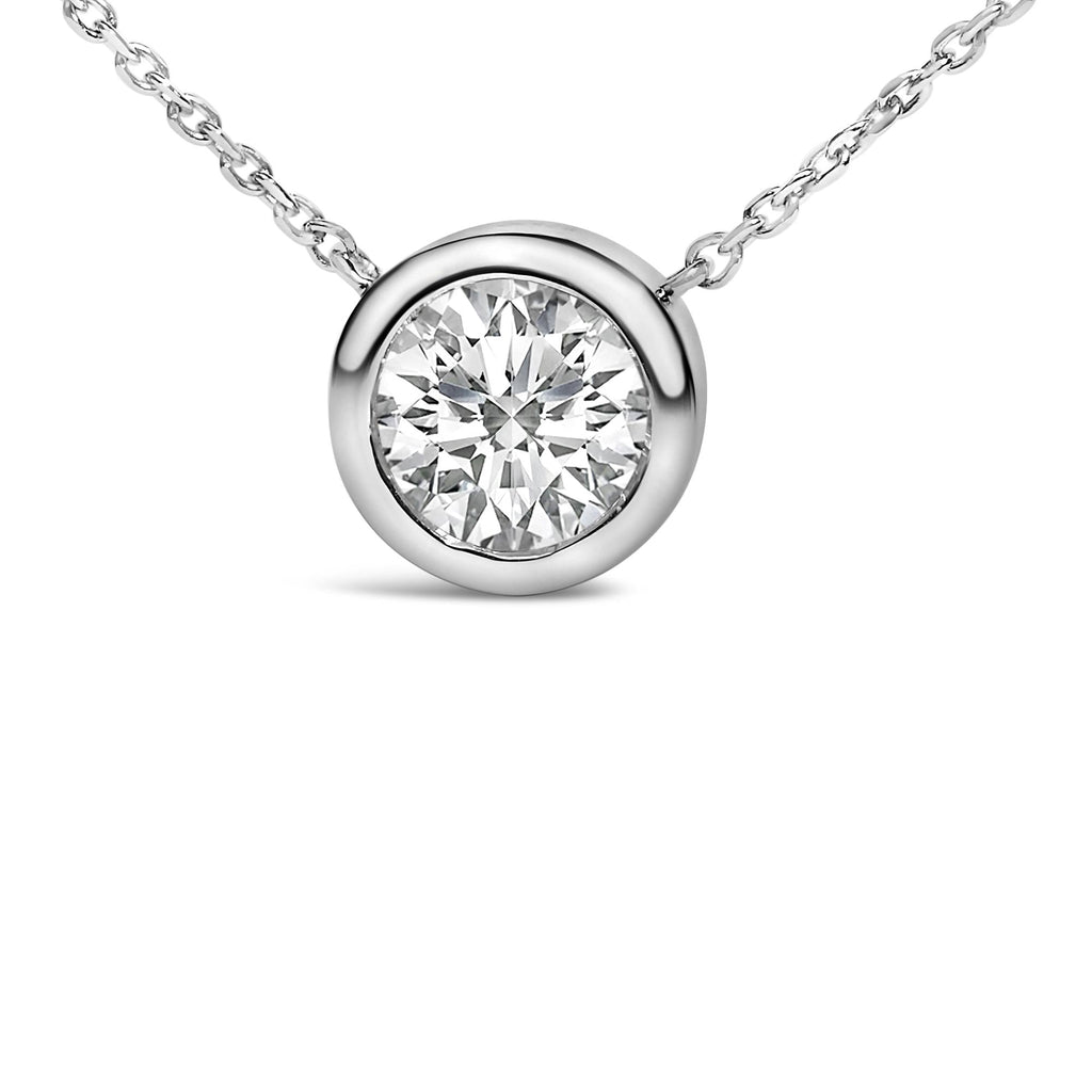 Collar con colgante de piedra preciosa creada en plata de ley 925 de 7 mm con bisel - 45,7 cm - Friggin Jewelry