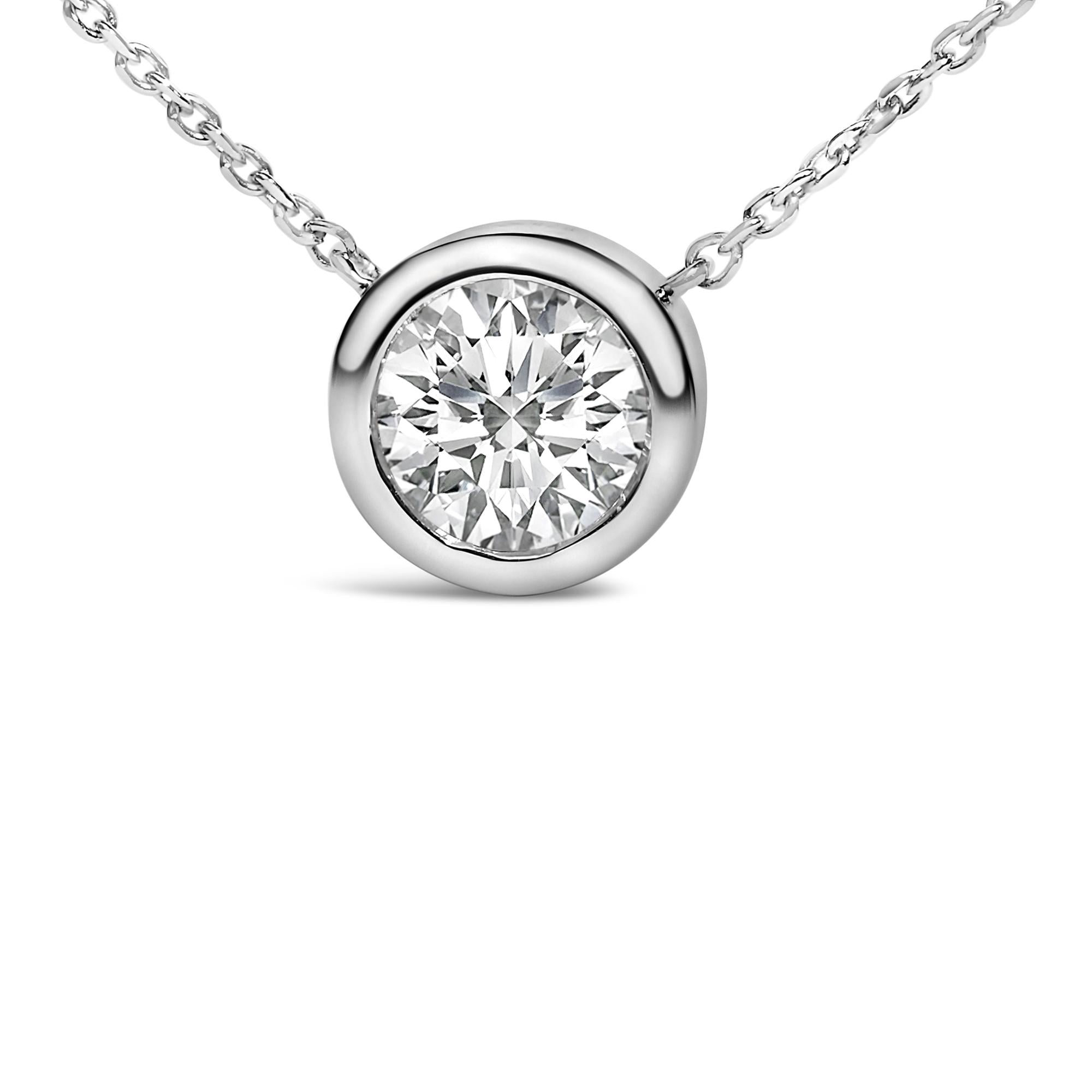 Collar con colgante de piedra preciosa creada en plata de ley 925 de 7 mm con bisel - 45,7 cm - Friggin Jewelry