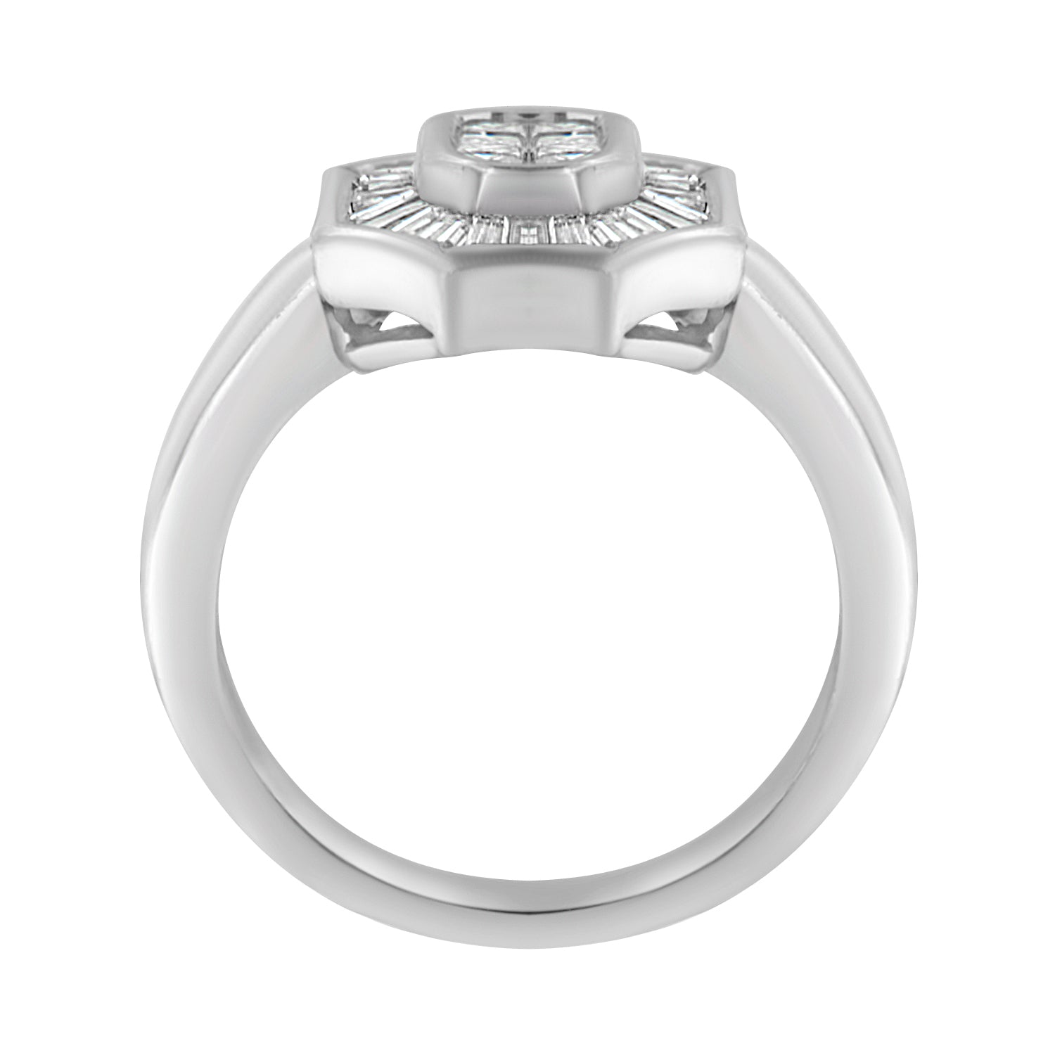 14K White Gold 1.00 Cttw Baguette and Princess-Cut Diamond Cocktail Art Deco Style Ring (H-I Color, SI1-SI2 Clarity) - Friggin Jewelry