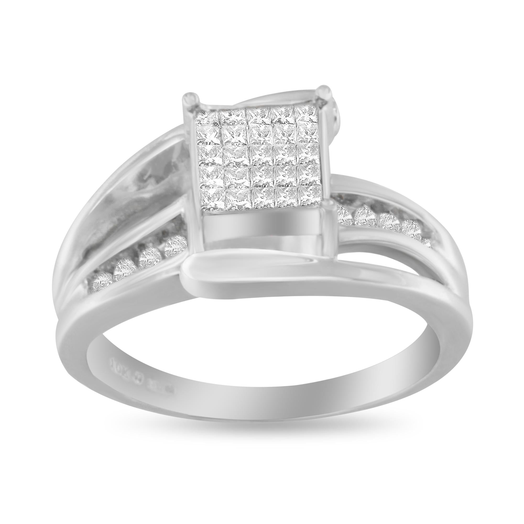 Anillo de oro blanco de 10 quilates con diamantes de talla princesa de 1/3 quilates engastados invisibles (color HI, claridad SI1-SI2) - Friggin Jewelry