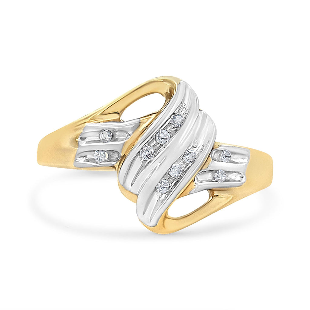 10K Yellow and White Gold 1/15 Cttw Round-Cut Diamond Bypass Ring (I2 Color, I-J Clarity) - Friggin Jewelry
