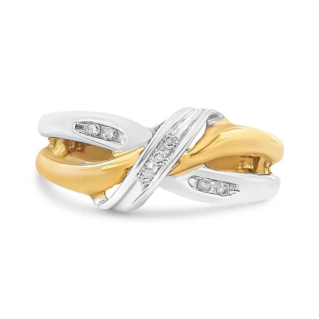 Anello bypass in oro giallo e bianco 10 carati con diamanti taglio rotondo da 1/20 ct (colore I2, purezza IJ) - Friggin Jewelry