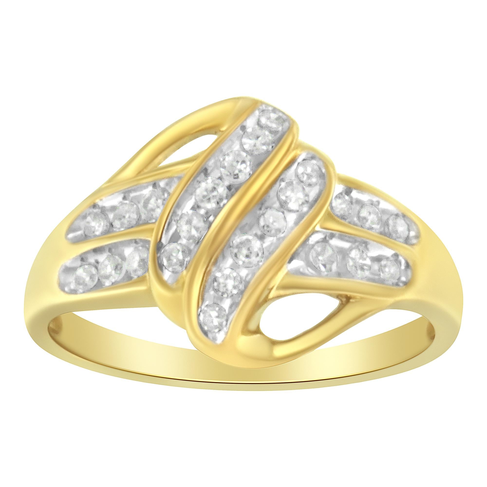 Anello floreale con alone aperto in argento sterling 925 placcato oro giallo 10K e diamanti da 1,0 ct (colore JK, purezza I2-I3) - Friggin Jewelry