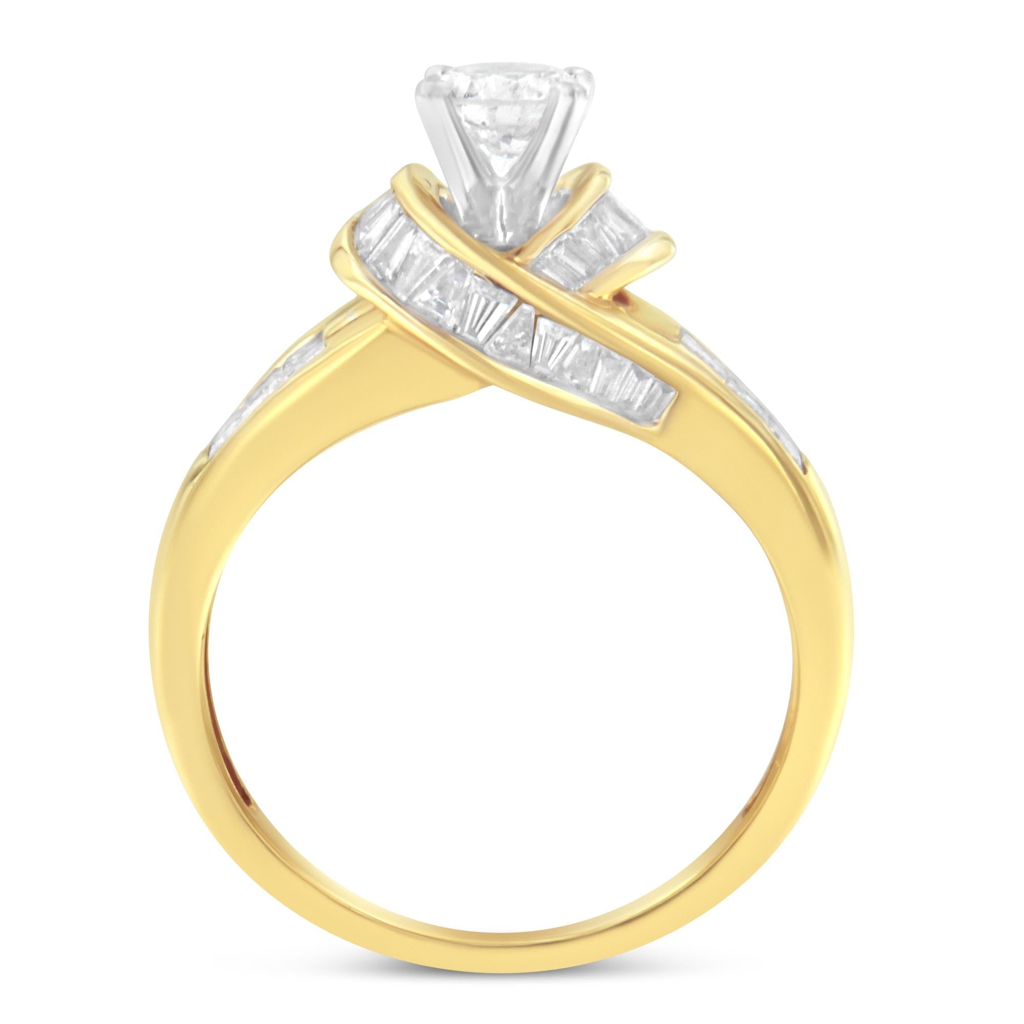 14K Two-Toned Gold Round, Baguette and Princess Cut Diamond Ring (1 1/8 Cttw, H-I Color, SI2-I1 Clarity) - Friggin Jewelry
