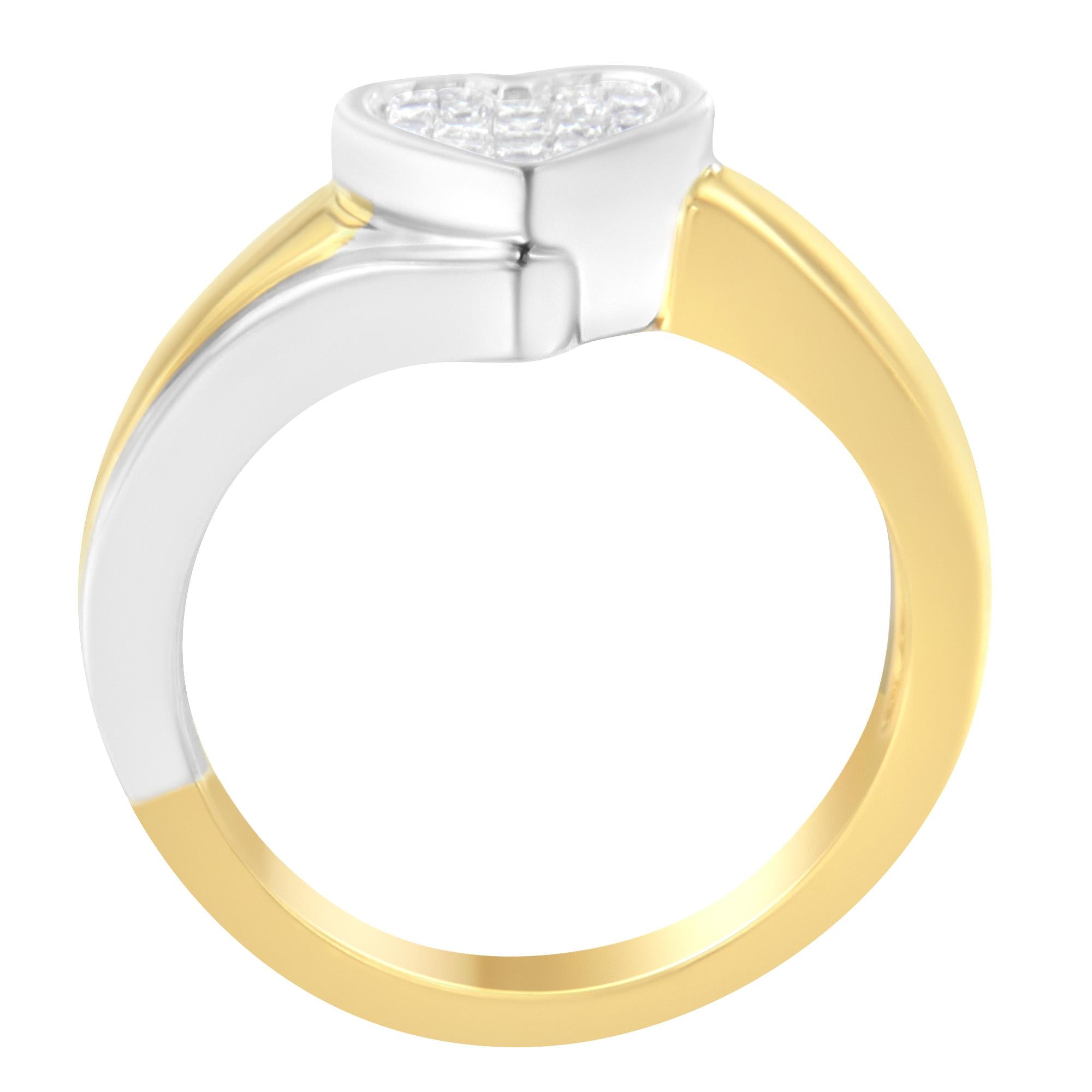 14K Two-Toned Gold Princess-Cut Diamond Heart Promise Ring (1/4 Cttw, H-I Color, I1-I2 Clarity) - Friggin Jewelry