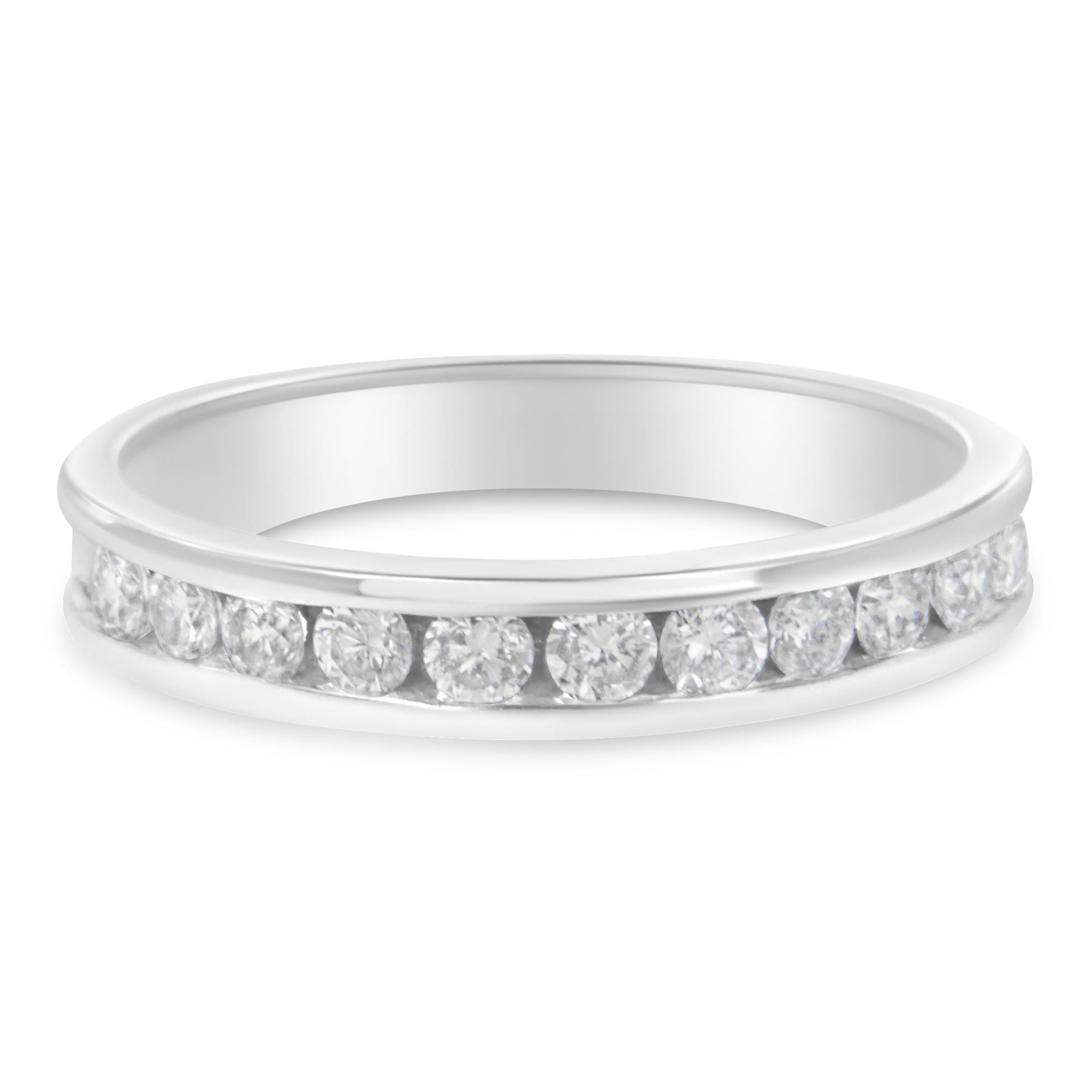 IGI Certified 1/2 Cttw Round Brilliant Cut Diamond 18K White Gold Channel Set Eternity Style Wedding Band Ring (H-I Color, I1-I2 Clarity) - Friggin Jewelry