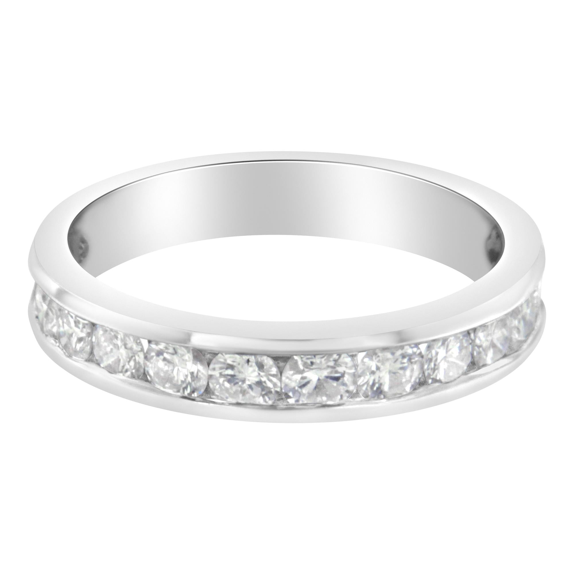 IGI Certified 1.0 Cttw Diamond 18K White Gold Channel-Set Half-Eternity Band Wedding Ring (E-F Color, I1-I2 Clarity) - Friggin Jewelry
