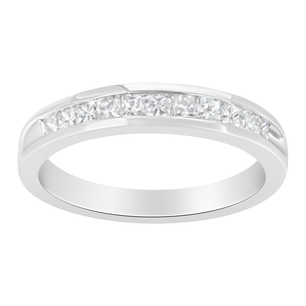 .925 Sterling Silver 1/2 Cttw Princess-Cut Diamond Channel-Set Half-Eternity Wedding or Anniversary Band Ring (H-I Color, I2 Clarity) - Friggin Jewelry