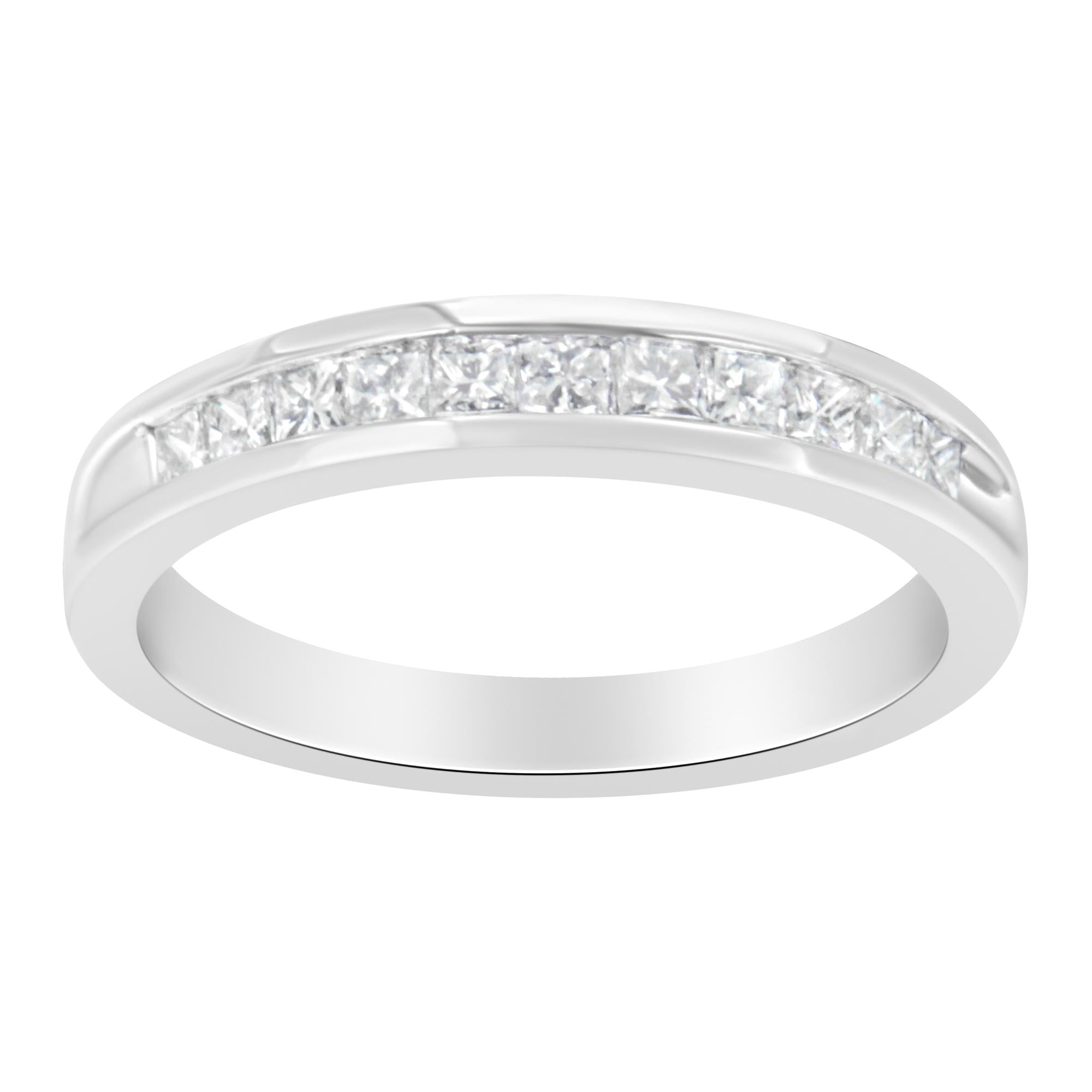 .925 Sterling Silver 1/2 Cttw Princess-Cut Diamond Channel-Set Half-Eternity Wedding or Anniversary Band Ring (H-I Color, I2 Clarity) - Friggin Jewelry