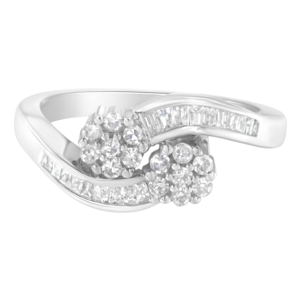 Anillo de oro blanco de 14 quilates con diamantes redondos y baguette (1/2 ct, color HI, claridad I1-I2) - Friggin Jewelry
