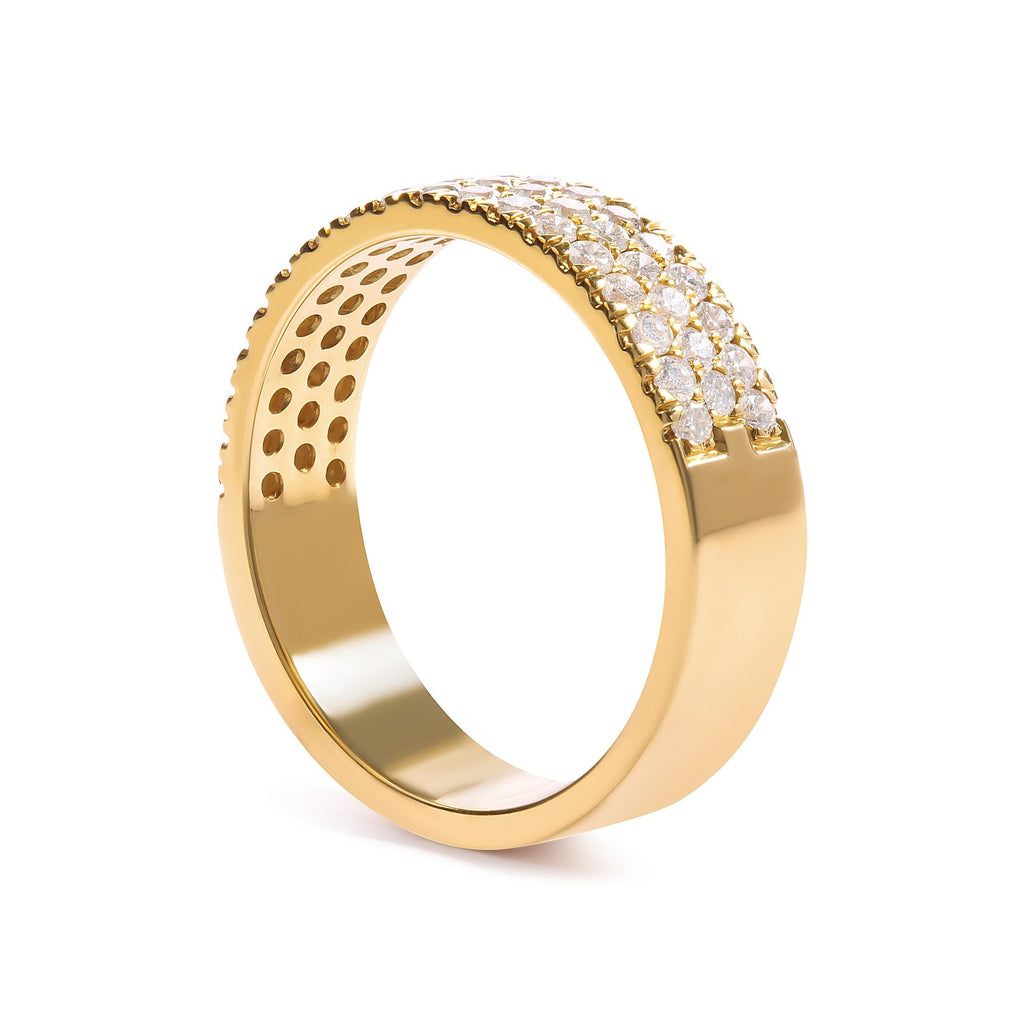 Anello a fascia in oro giallo 14 carati con diamanti a più file da 3/4 ct (colore HI, purezza SI2-I1)