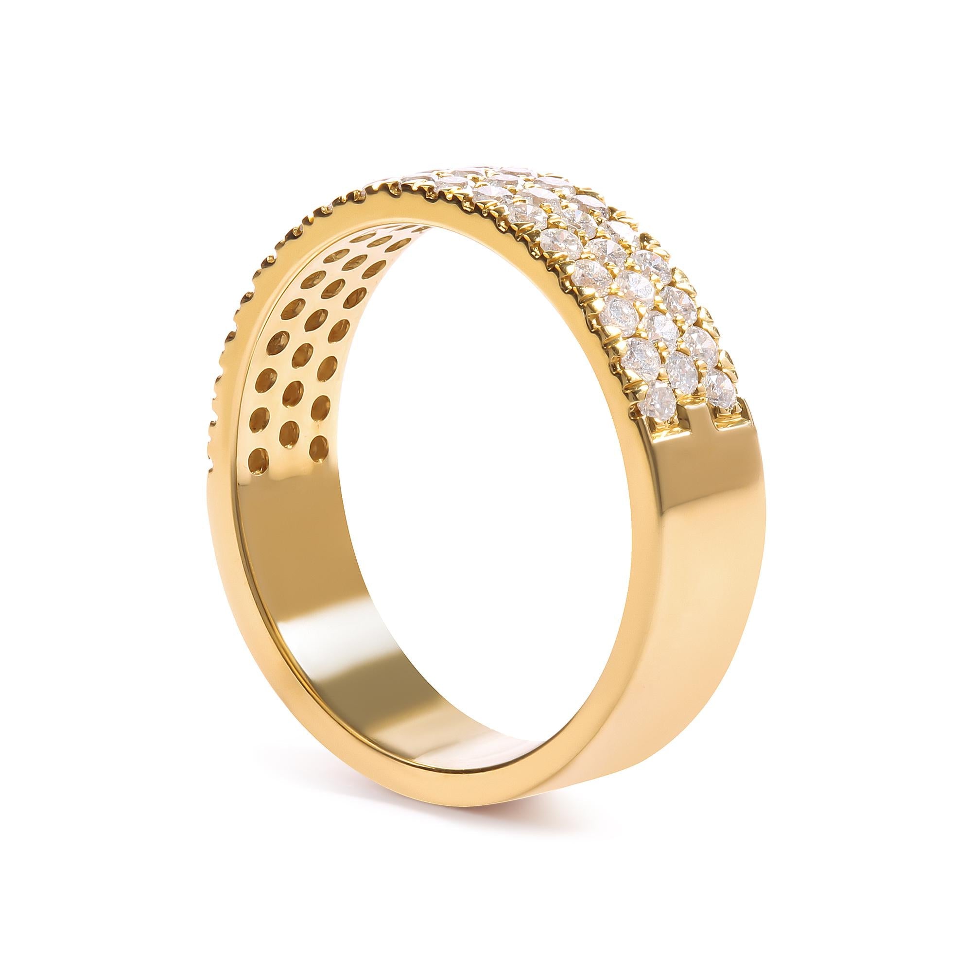 Anello a fascia in oro giallo 14 carati con diamanti a più file da 3/4 ct (colore HI, purezza SI2-I1)