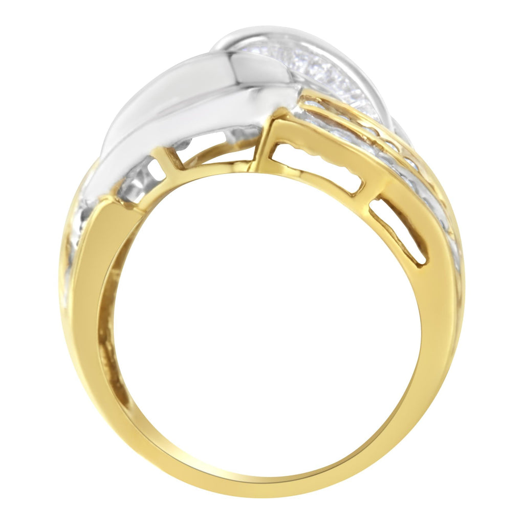 Anello bypass in oro bicolore 10 carati con diamanti (1 carato, colore HI, purezza SI1-SI2) - Friggin Jewelry