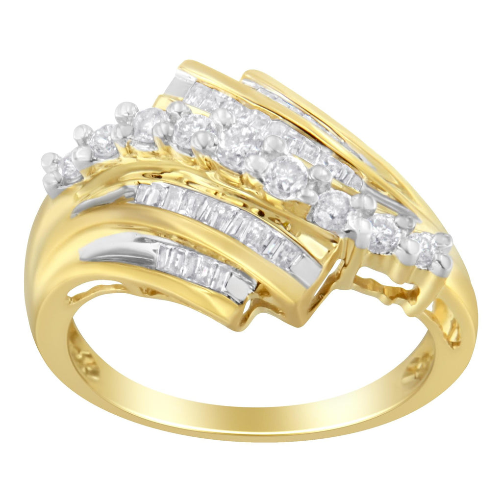 10K Yellow Gold Round and Baguette Diamond-Cut Ring (1/2 Cttw, I-J Color, I1-I2 Clarity) - Friggin Jewelry