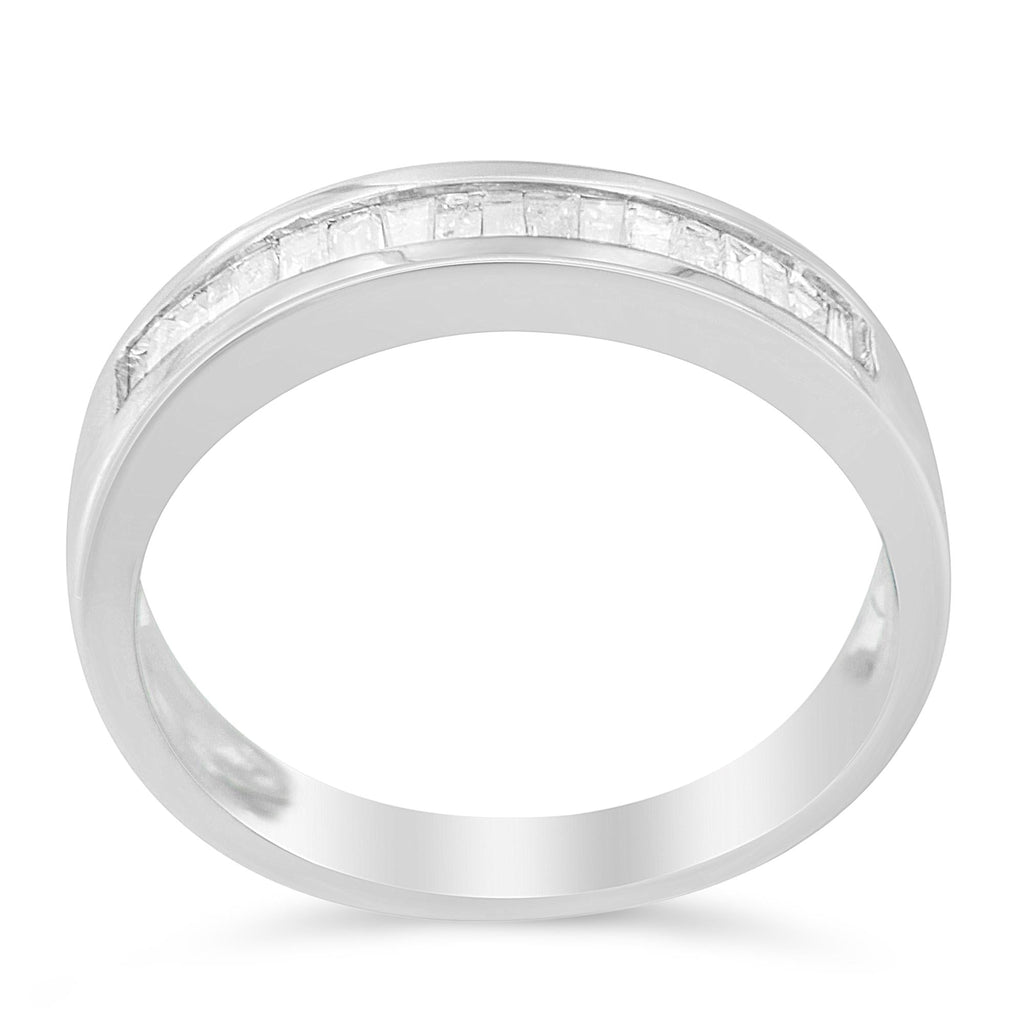 .925 Sterling Silver 1/3 Cttw Baguette Cut Diamond Channel Set Stackable Wedding Ring - Friggin Jewelry