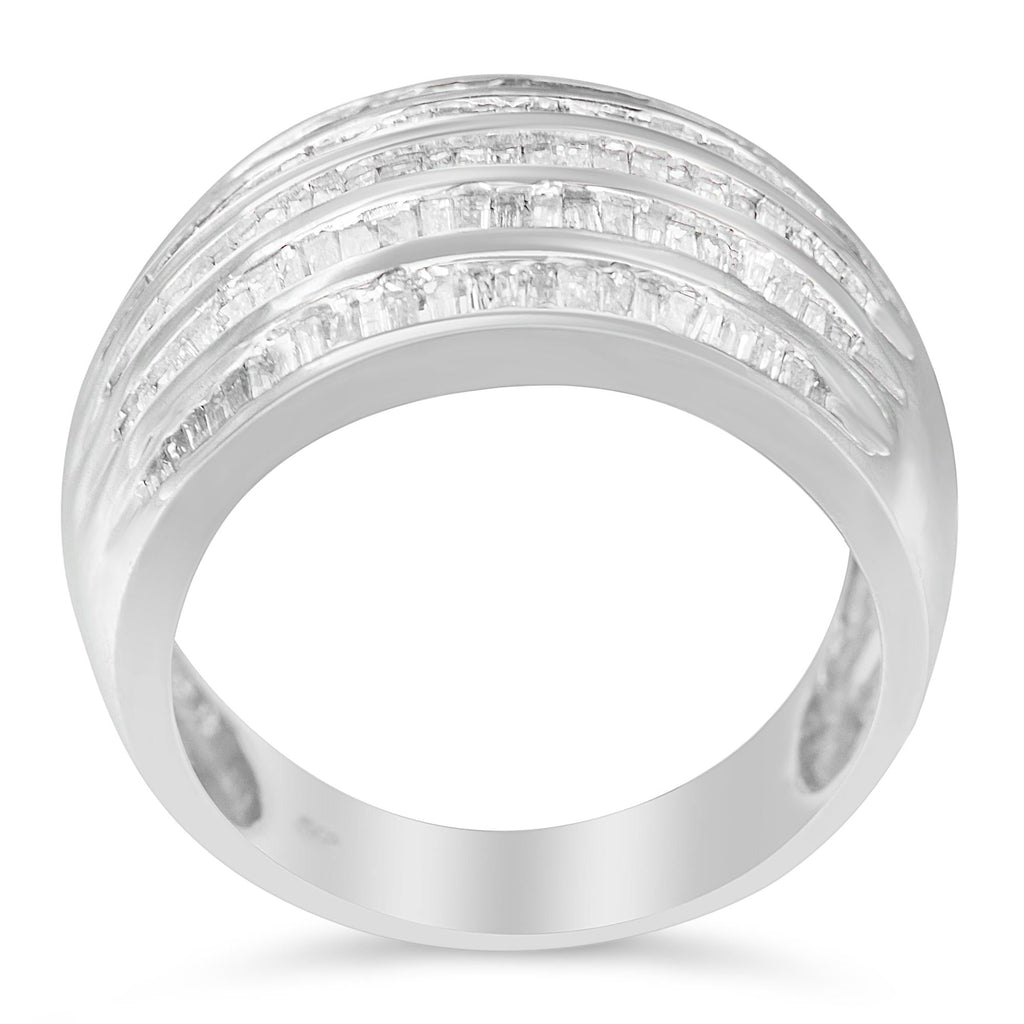 .925 Sterling Silver 1.0 Cttw Baguette-Cut Diamond 6-Row Channel Set Domed Tapered Cocktail Fashion Ring (H-I Color, I2-I3 Clarity) - Friggin Jewelry