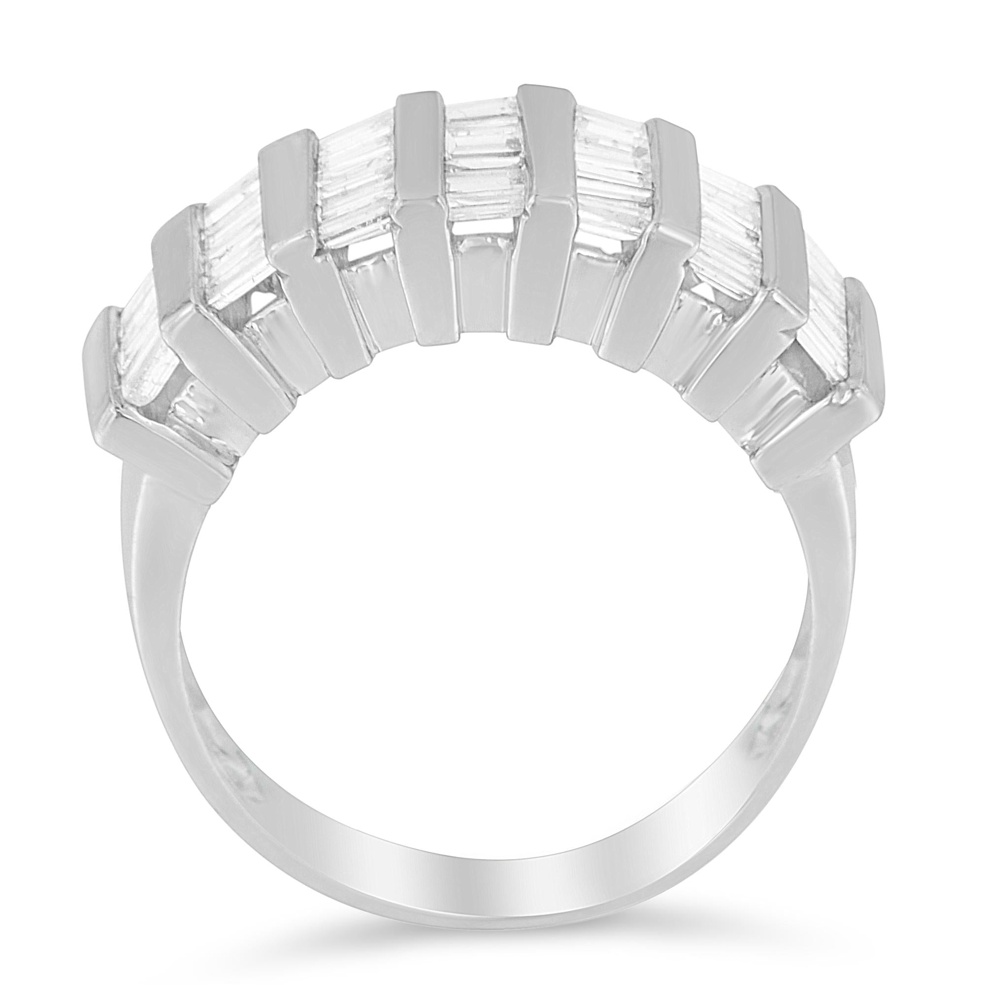 .925 Sterling Silver 1.0 Cttw Baguette Cut Diamond Vertical Channel Fluted Multi-Row Unisex Fashion Wedding Ring (H-I Color, I1-I2 Clarity) - Friggin Jewelry