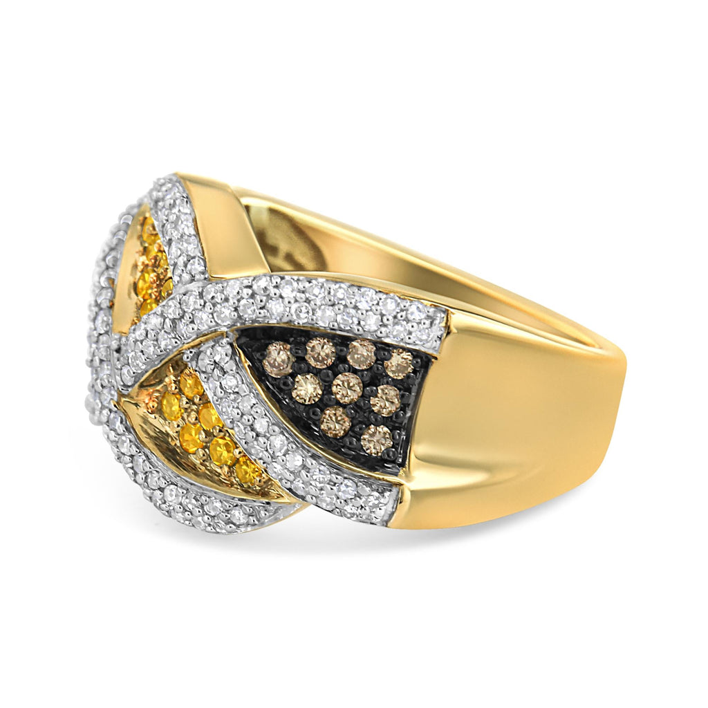 14K Yellow Gold 3/4 Cttw Champagne, Yellow and Round-Cut Diamond Ring (I-J Color, I2-I3 Clarity) - Friggin Jewelry