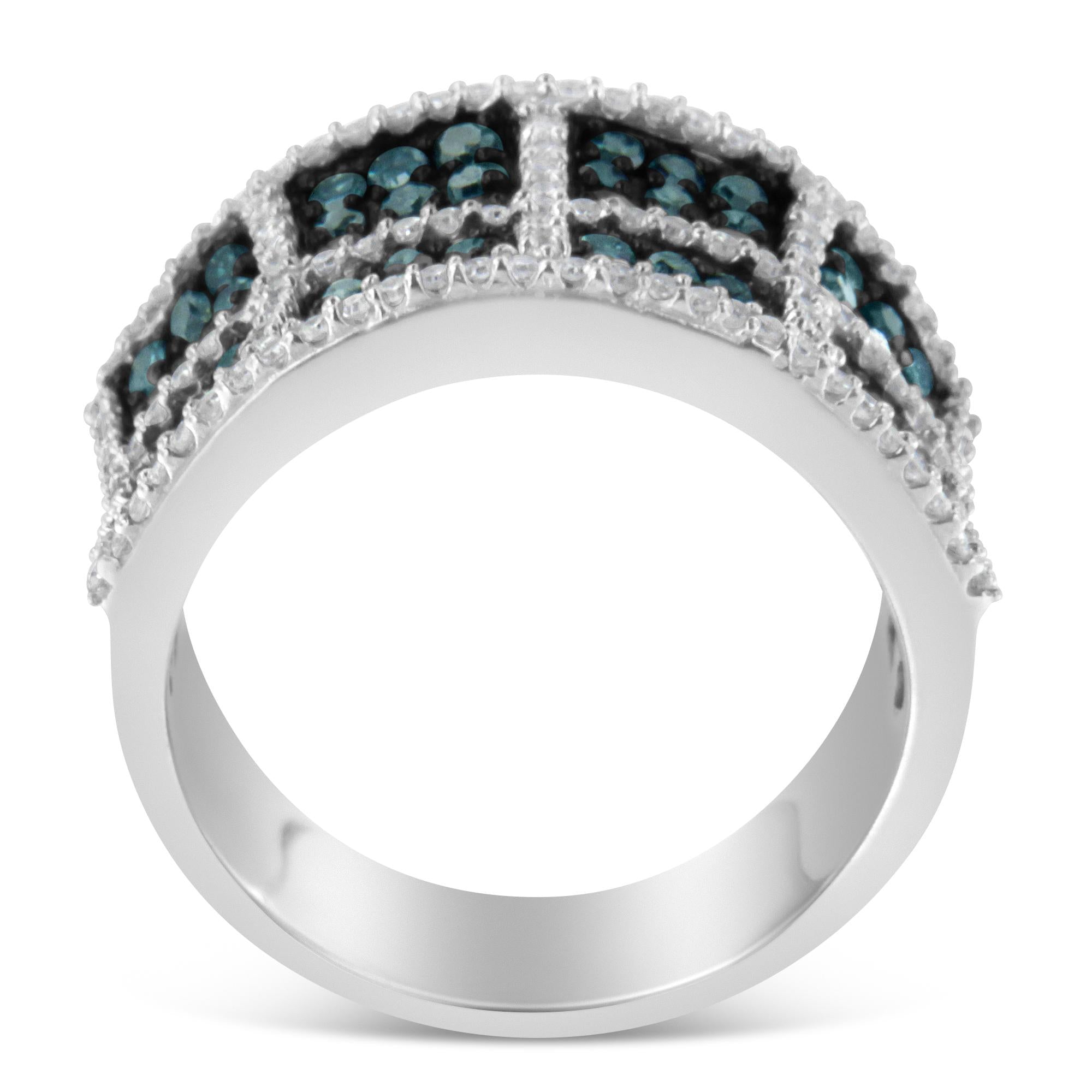 14K White Gold White and Treated Blue Diamond Cocktail Ring (1 1/2 Cttw, H-I Color, I1-I2 Clarity) - Friggin Jewelry