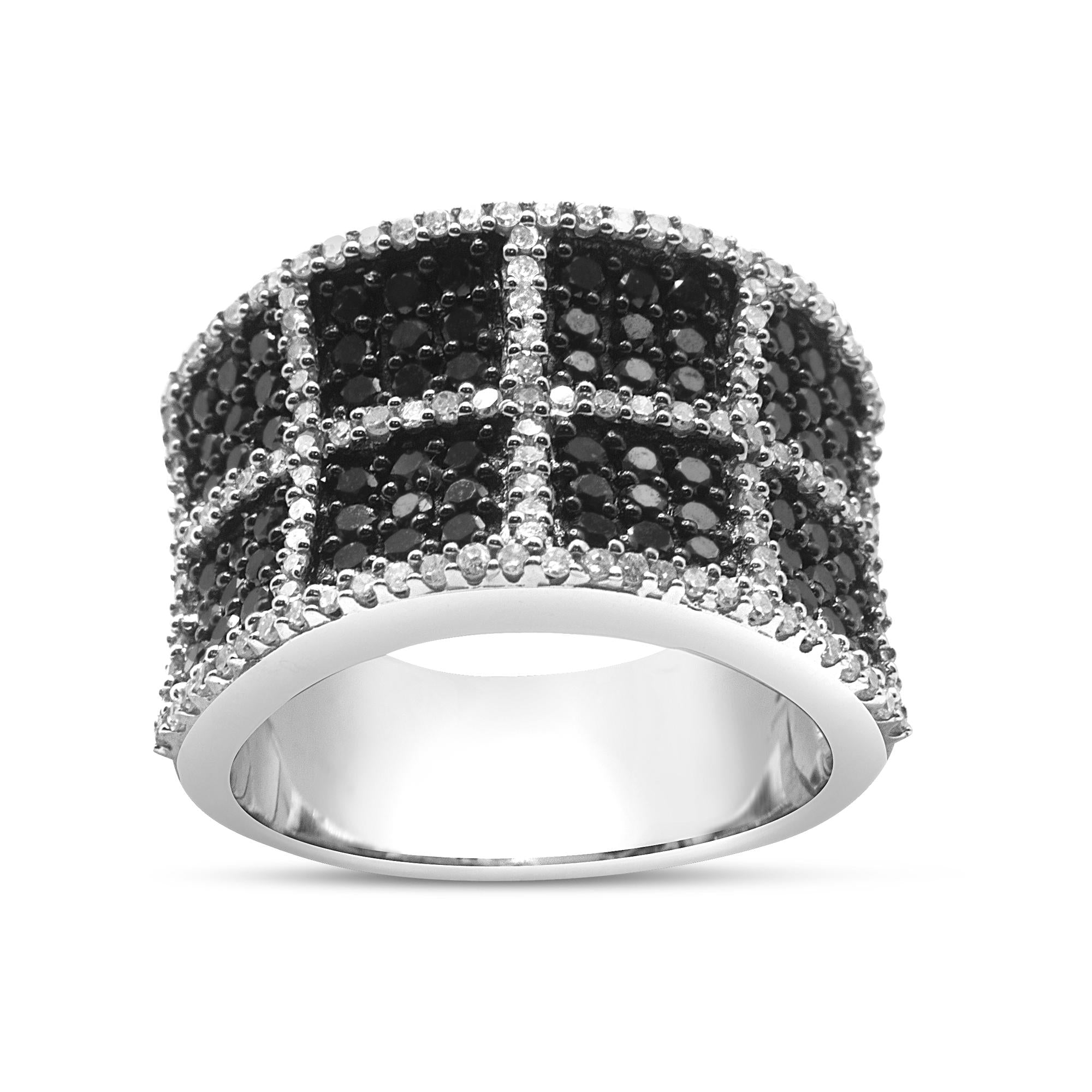 14K White Gold 1 1/2 Cttw White and Treated Black Diamond Cocktail Ring (H-I Color, I1-I2 Clarity) - Friggin Jewelry