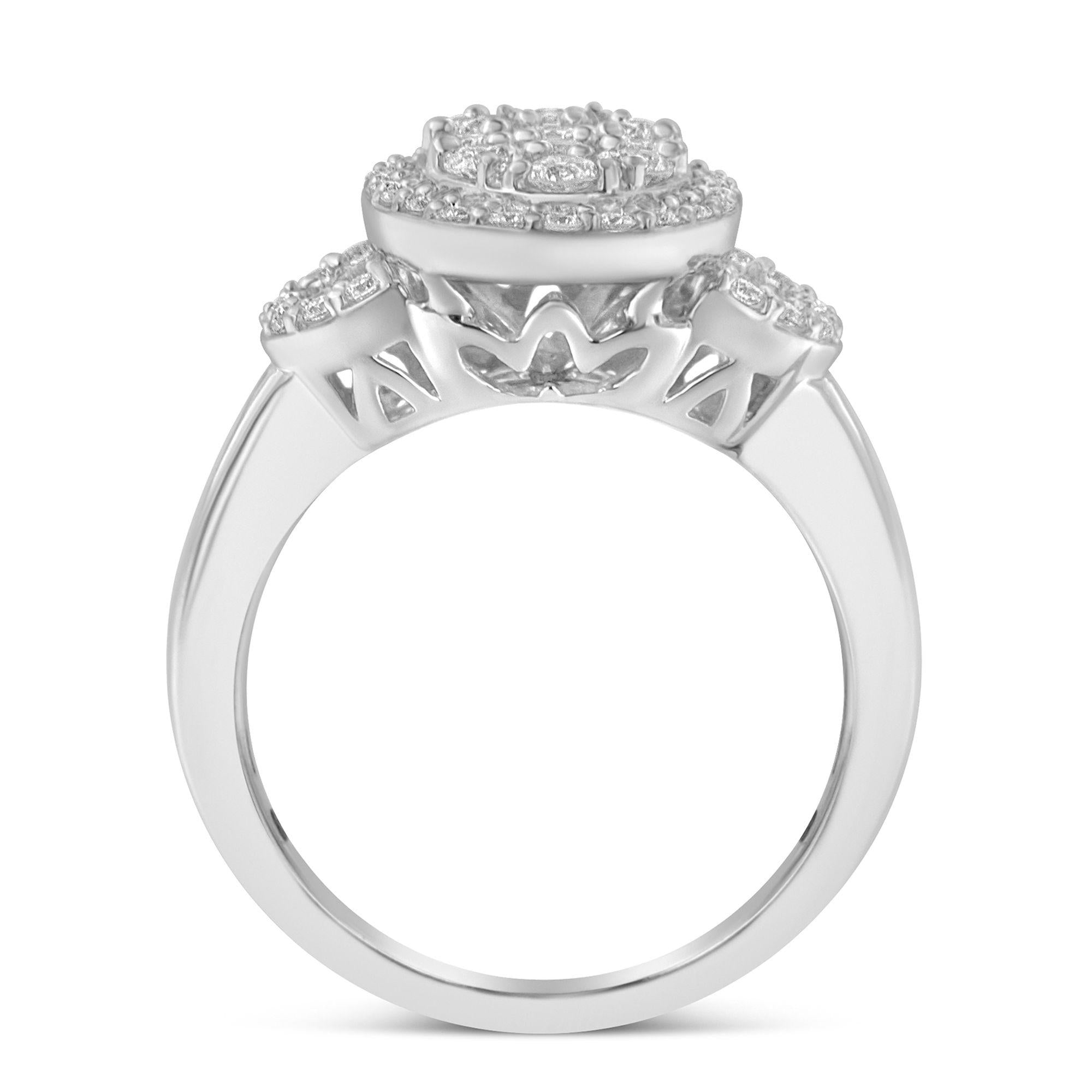 10K White Gold 1.0 Cttw Diamond Oval Cluster with Halo Vintage-Inspired Art Deco Buckle Style Statement Ring (G-H Color, SI1-SI2 Clarity) - Friggin Jewelry