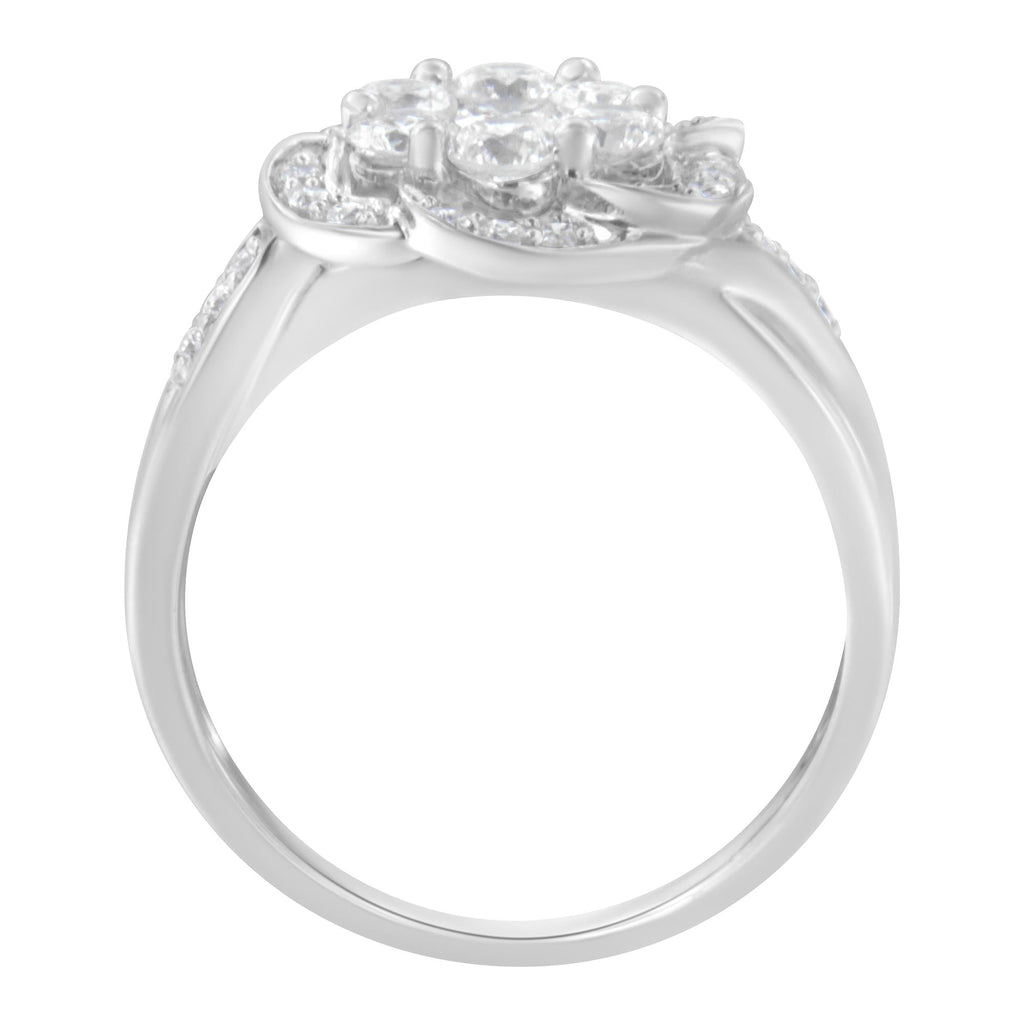 14K White Gold Floral Cluster Diamond Ring (1 Cttw, H-I Color, SI2-I1 Clarity) - Friggin Jewelry Premium
