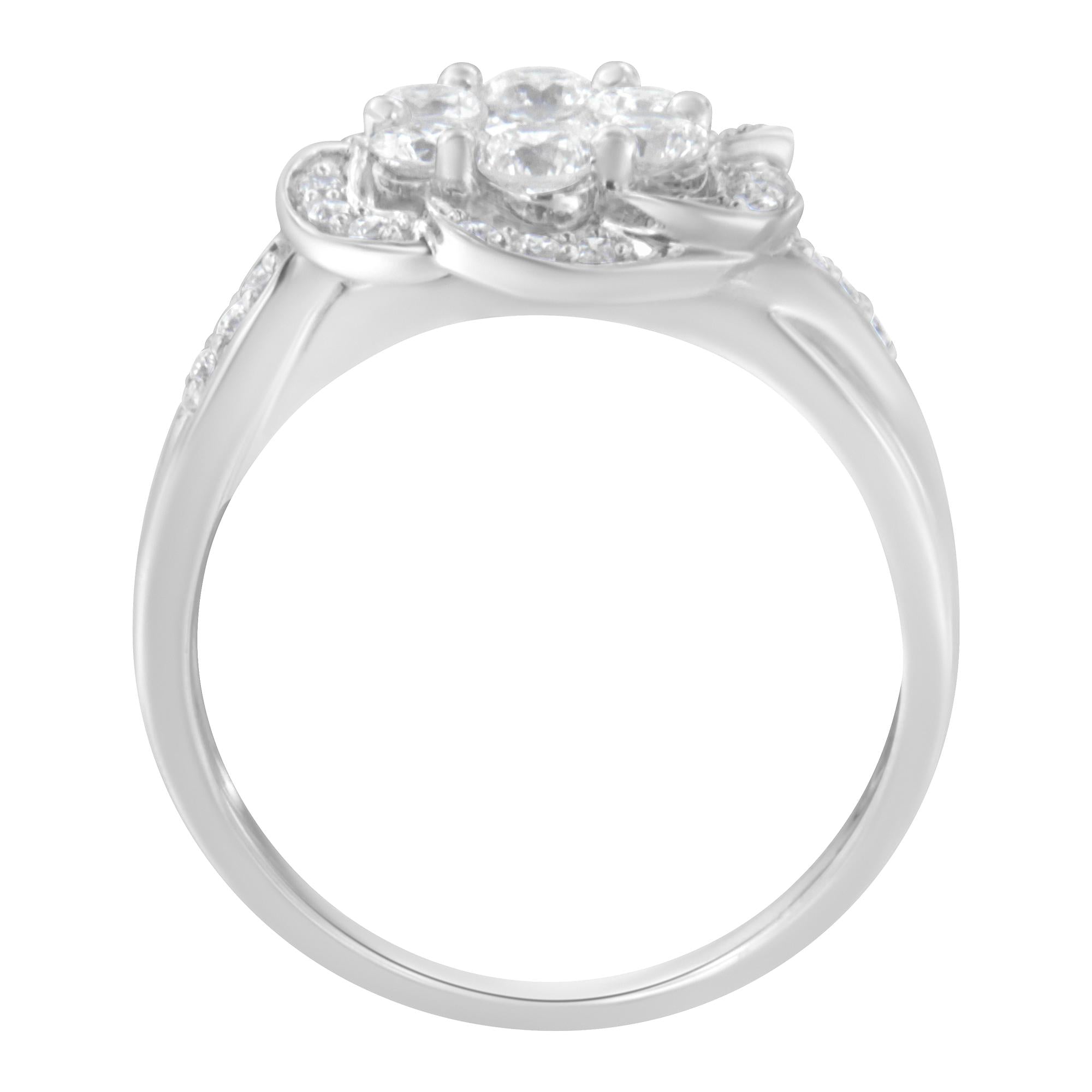 14K White Gold Floral Cluster Diamond Ring (1 Cttw, H-I Color, SI2-I1 Clarity) - Friggin Jewelry