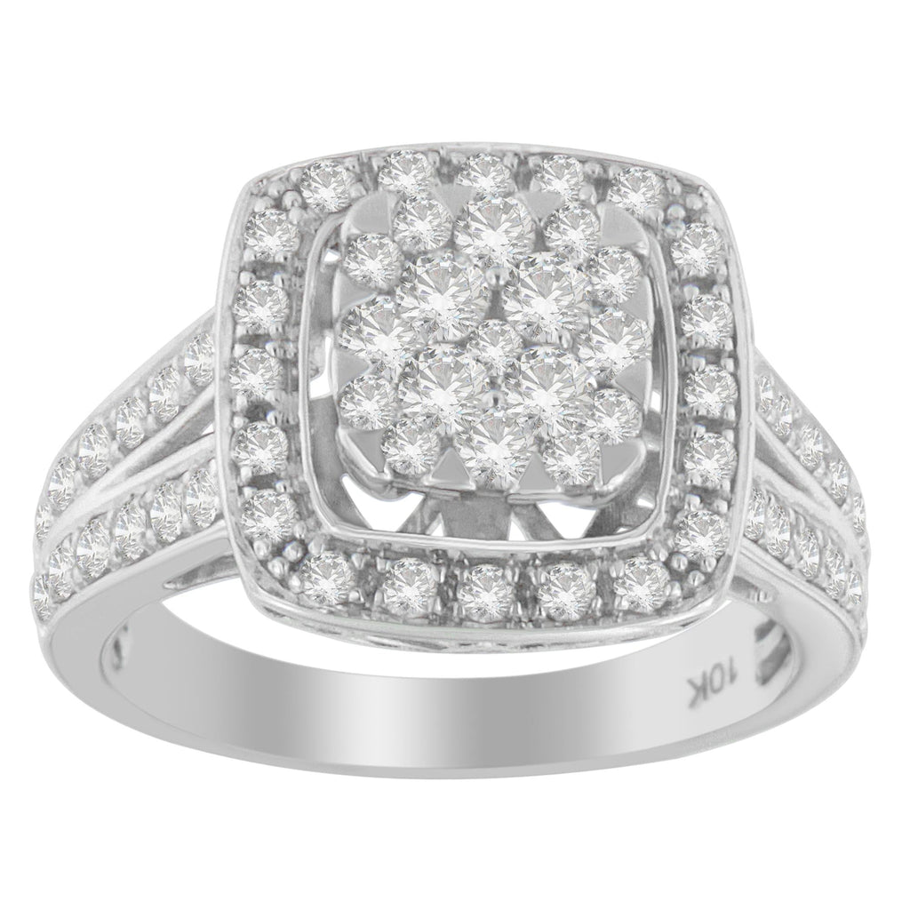 Anello con diamanti in oro bianco 10 carati (1 carato, colore HI, purezza SI2-I1) - Friggin Jewelry