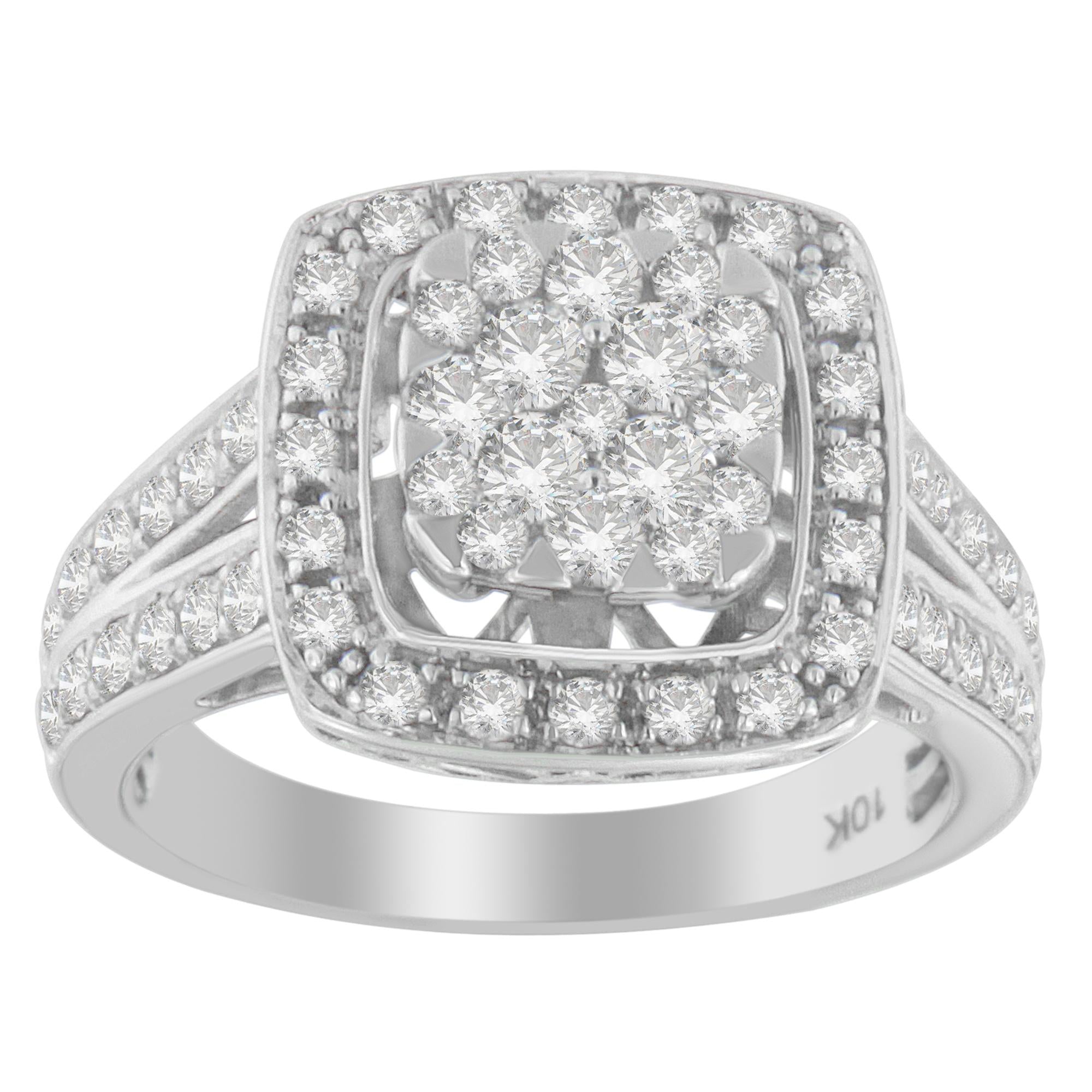 Anello con diamanti in oro bianco 10 carati (1 carato, colore HI, purezza SI2-I1) - Friggin Jewelry