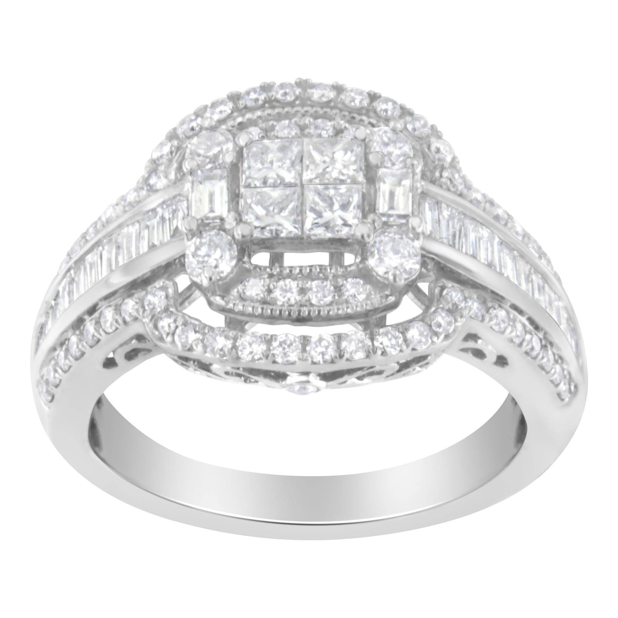 14KT White Gold Diamond Cocktail Ring (1 1/4 cttw, H-I Color, SI2-I1 Clarity) - Friggin Jewelry