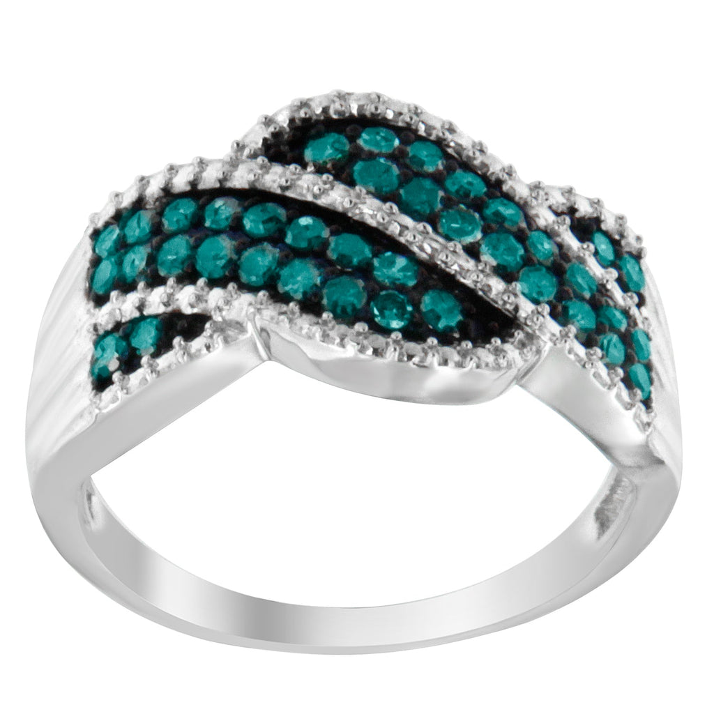 .925 Sterling Silver Treated Blue Color Diamond cocktail Ring (1/2 Cttw, Treated Blue Color, I2-I3 Clarity) - Friggin Jewelry
