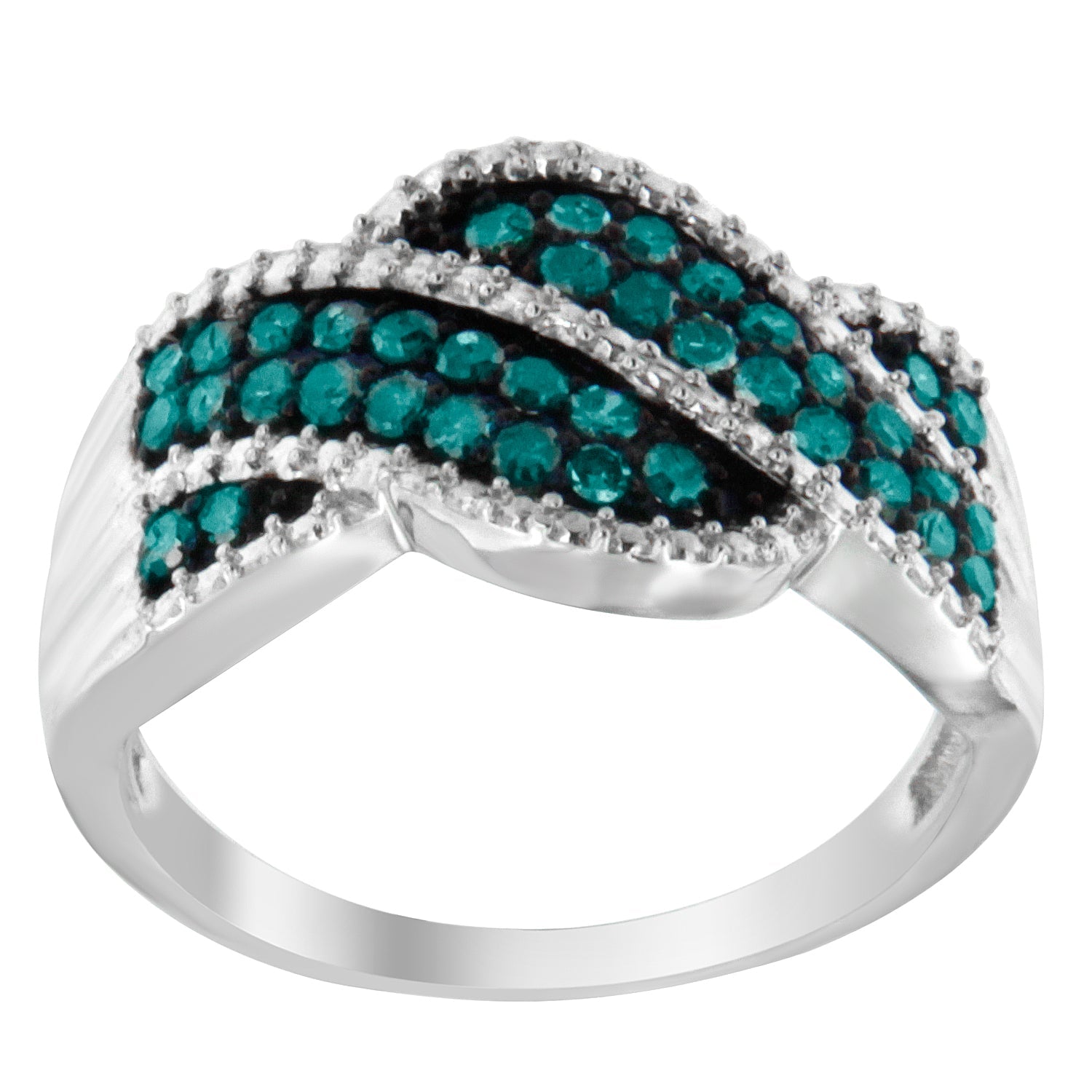 .925 Sterling Silver Treated Blue Color Diamond cocktail Ring (1/2 Cttw, Treated Blue Color, I2-I3 Clarity) - Friggin Jewelry