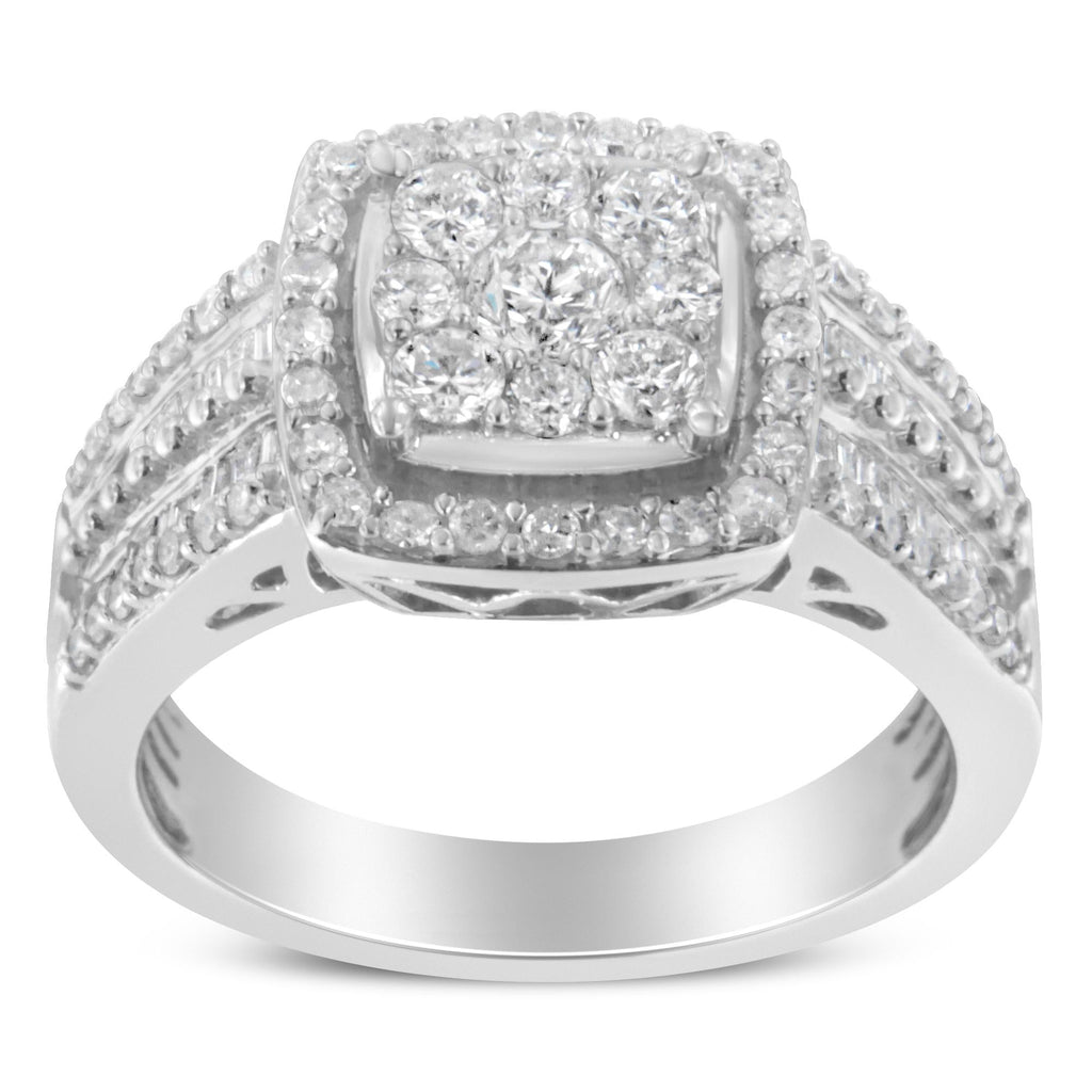 Anello con diamanti in oro bianco 10 carati (1 carato, colore HI, purezza I1-I2) - Friggin Jewelry