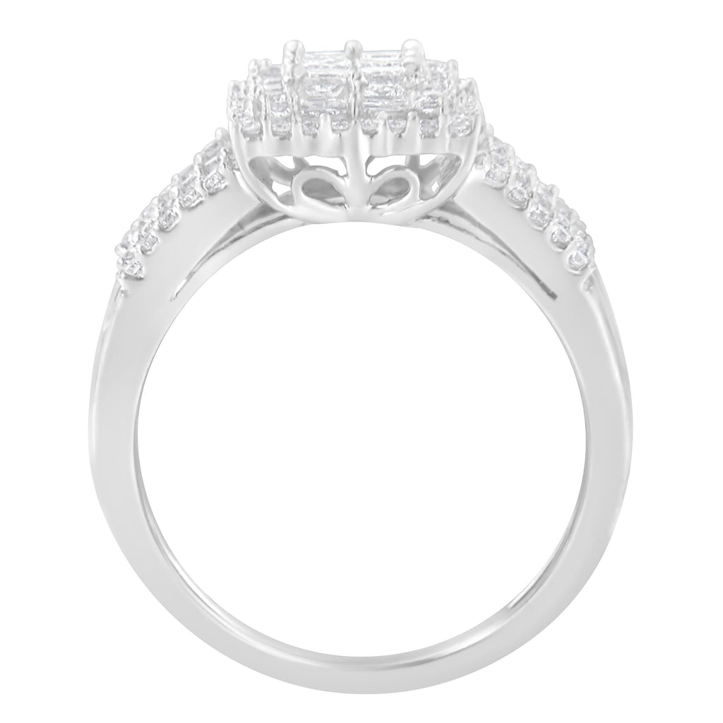 Anello con diamanti in oro bianco 10 carati (1 carato, colore HI, purezza I1-I2) - Friggin Jewelry