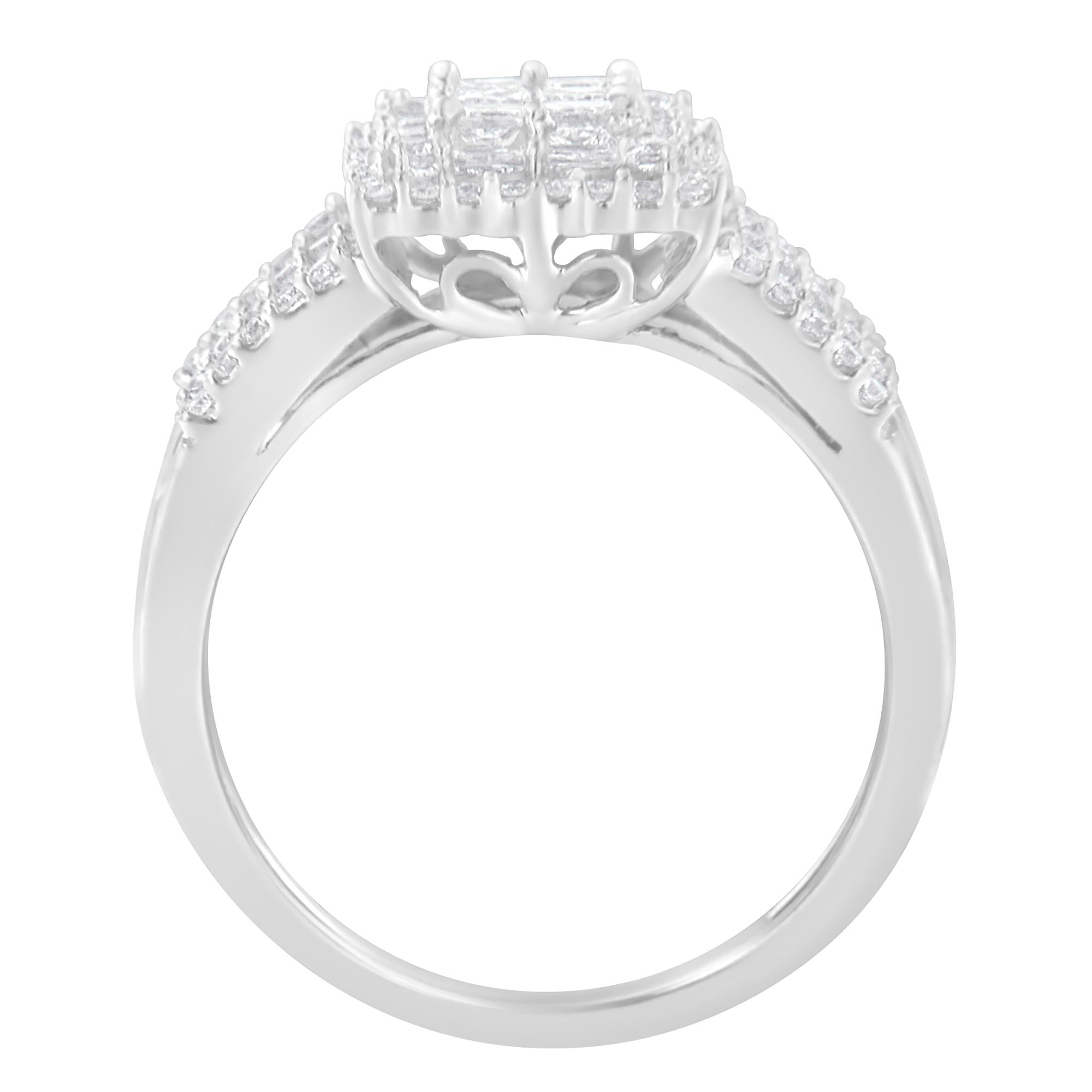 Anello con diamanti in oro bianco 10 carati (1 carato, colore HI, purezza I1-I2) - Friggin Jewelry