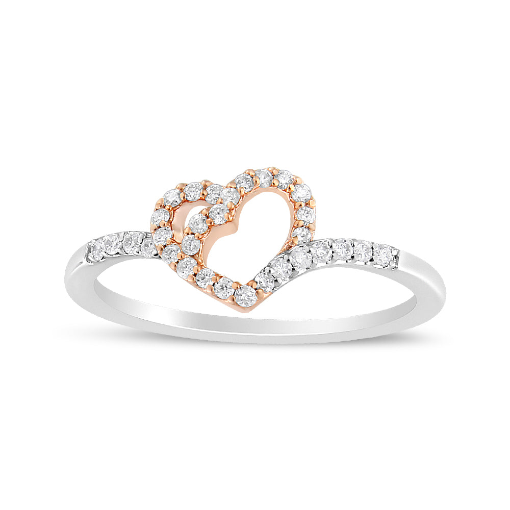 Anillo de compromiso de corazón abierto con diamantes de talla redonda de 1/5 ct y baño de oro rosa de 14 quilates y plata esterlina blanca .925 (color IJ, claridad I2-I3) - Friggin Jewelry