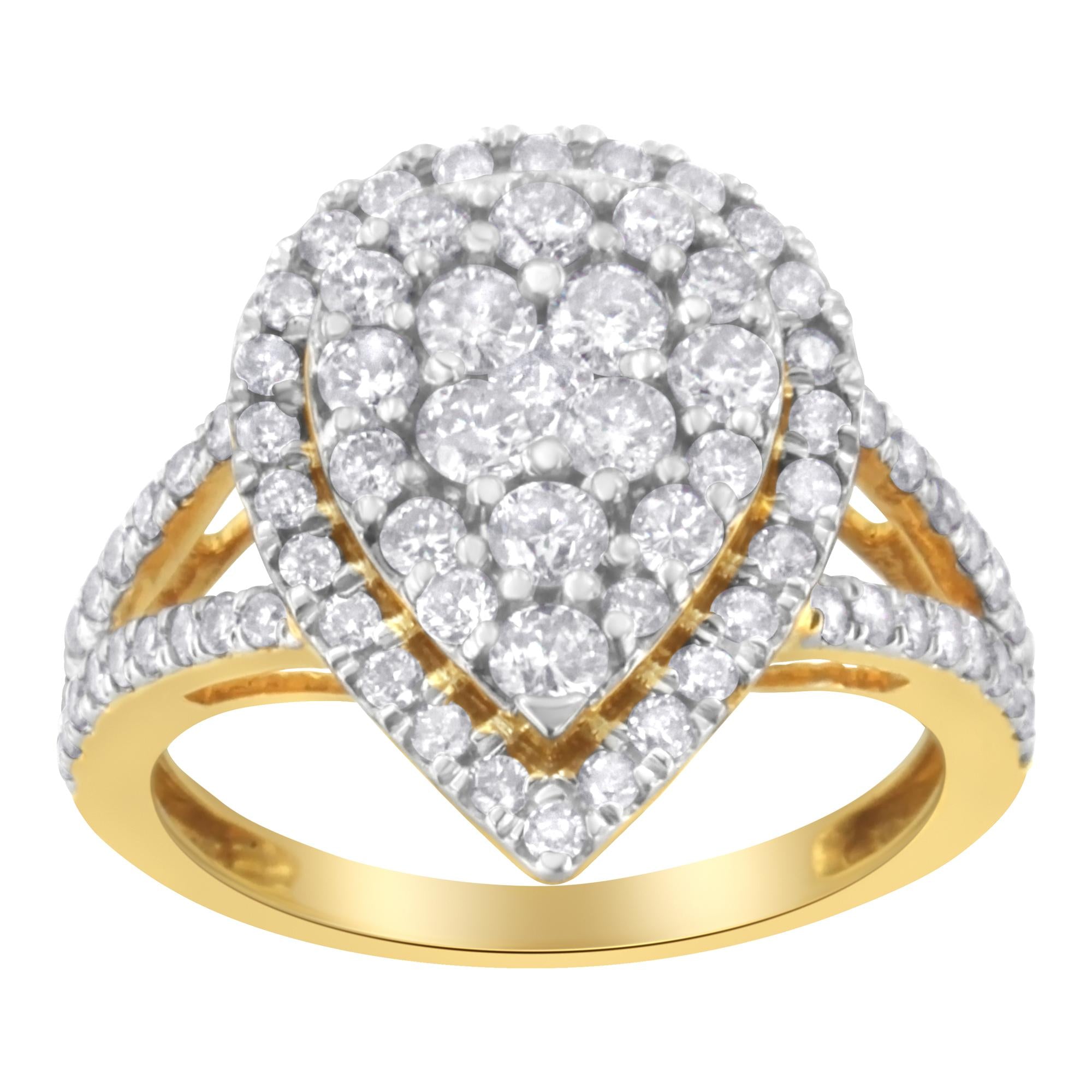 Anello con diamanti a grappolo in argento sterling placcato giallo da 2 micron (1 1/2 cttw, colore JK, purezza I1-I2) - Friggin Jewelry