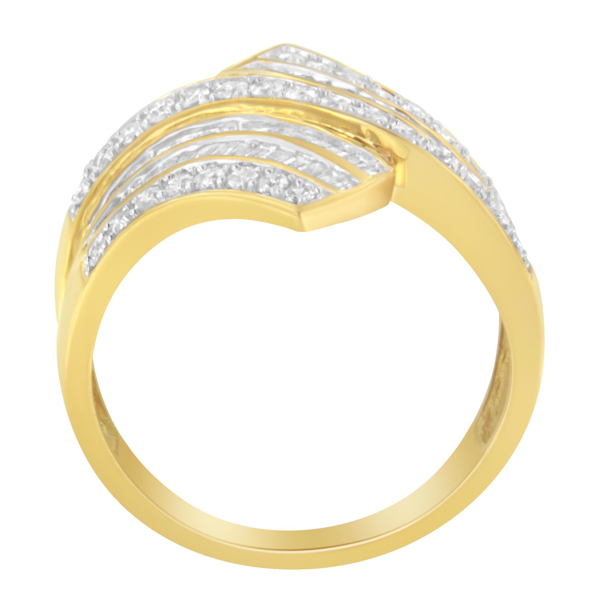 Anello bypass con diamanti in oro giallo 10 carati (1 1/7 carati, colore IJ, purezza I1-I2) - Friggin Jewelry
