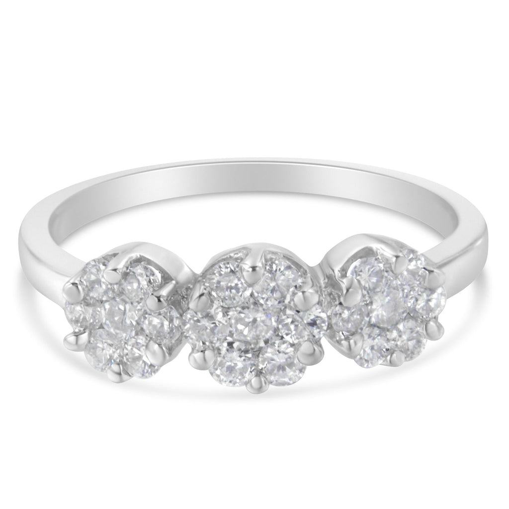 14K White Gold Three-Stone Cluster Diamond Ring (0.7 Cttw, H-I Color, SI2-I1 Clarity) - Friggin Jewelry