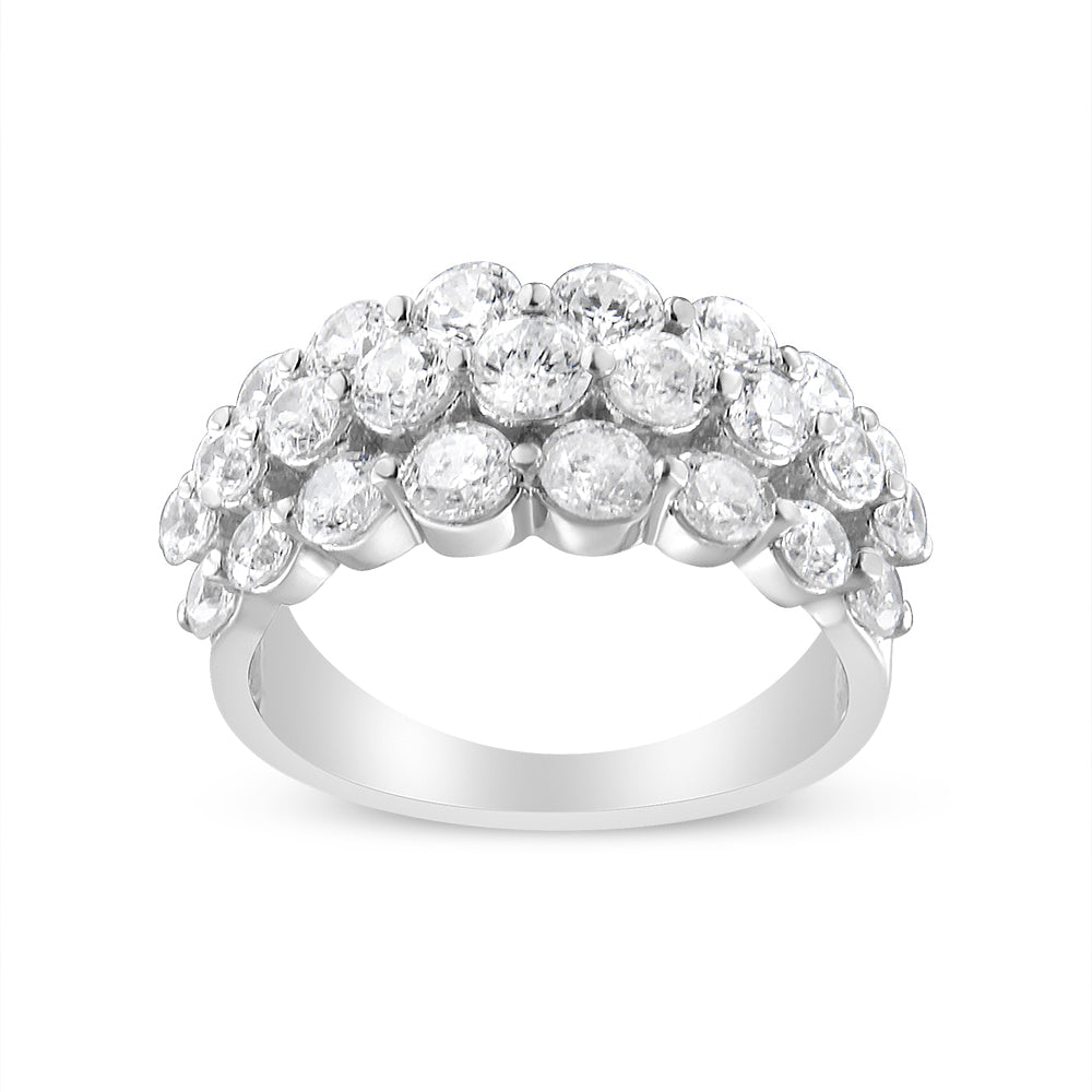 10K White Gold 2 1/2 Cttw Round Natural Diamond 3 Row Band Ring (I-J Color, I1-I2 Clarity) - Friggin Jewelry Premium