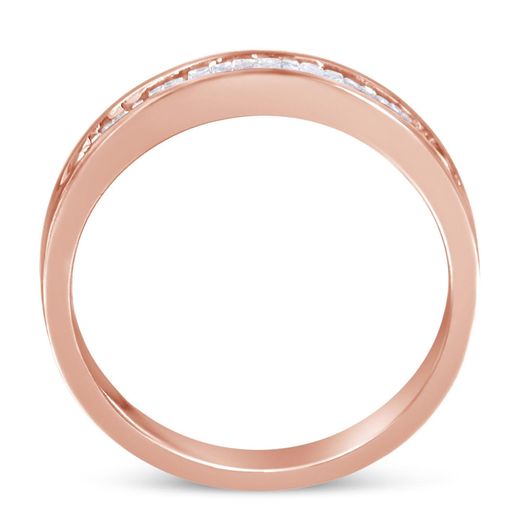 10K Rose Gold over .925 Sterling Silver 1/5 Cttw Diamond Channel-Set Stackable Band Ring (H-I Color, I1-I2 Clarity) - Friggin Jewelry